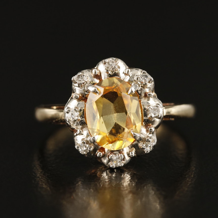 14K Yellow Sapphire and Diamond Ring