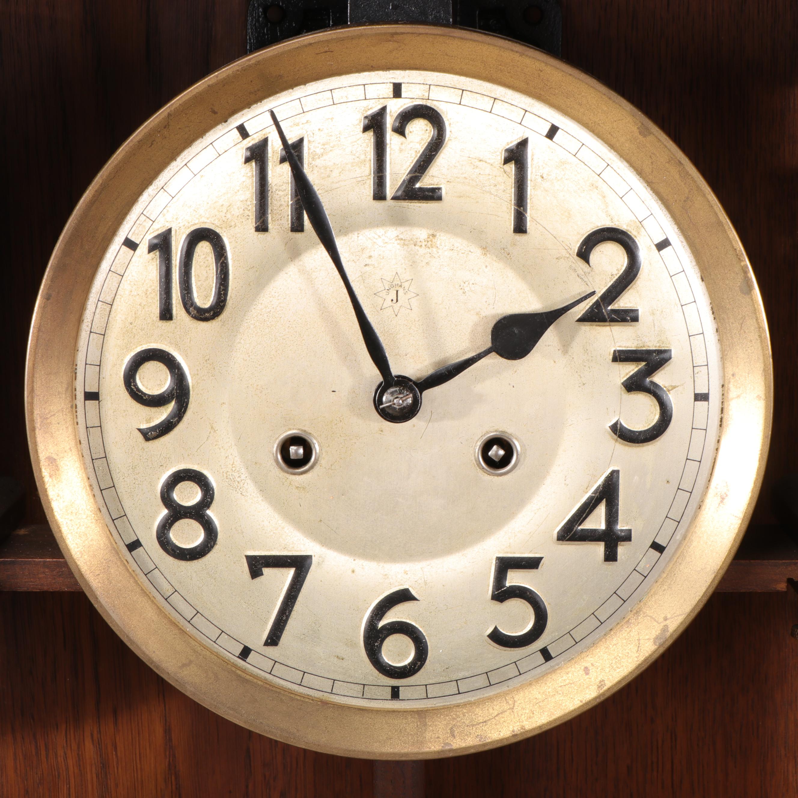 Junghans Art Deco Style Oak Wall Clock, Early to Mid-20th Century