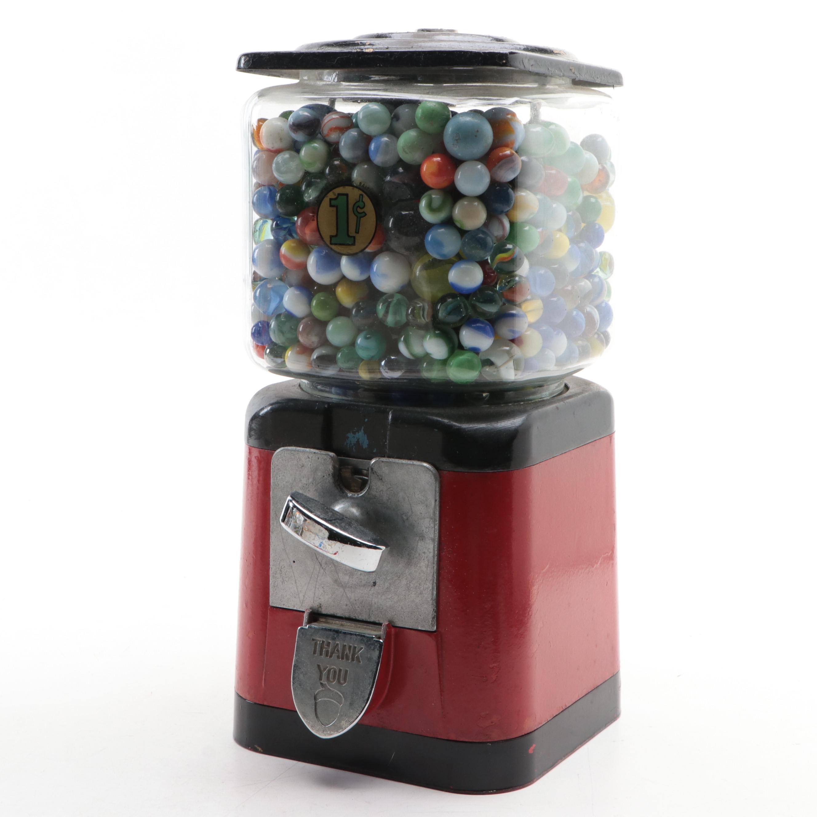 Gumball Machine Filled with Glass Marbles, 20th Century