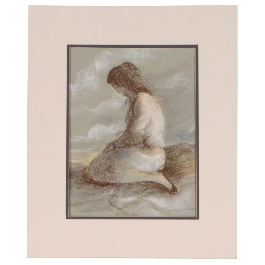 Robert Fabe Pastel Drawing of Seated Woman