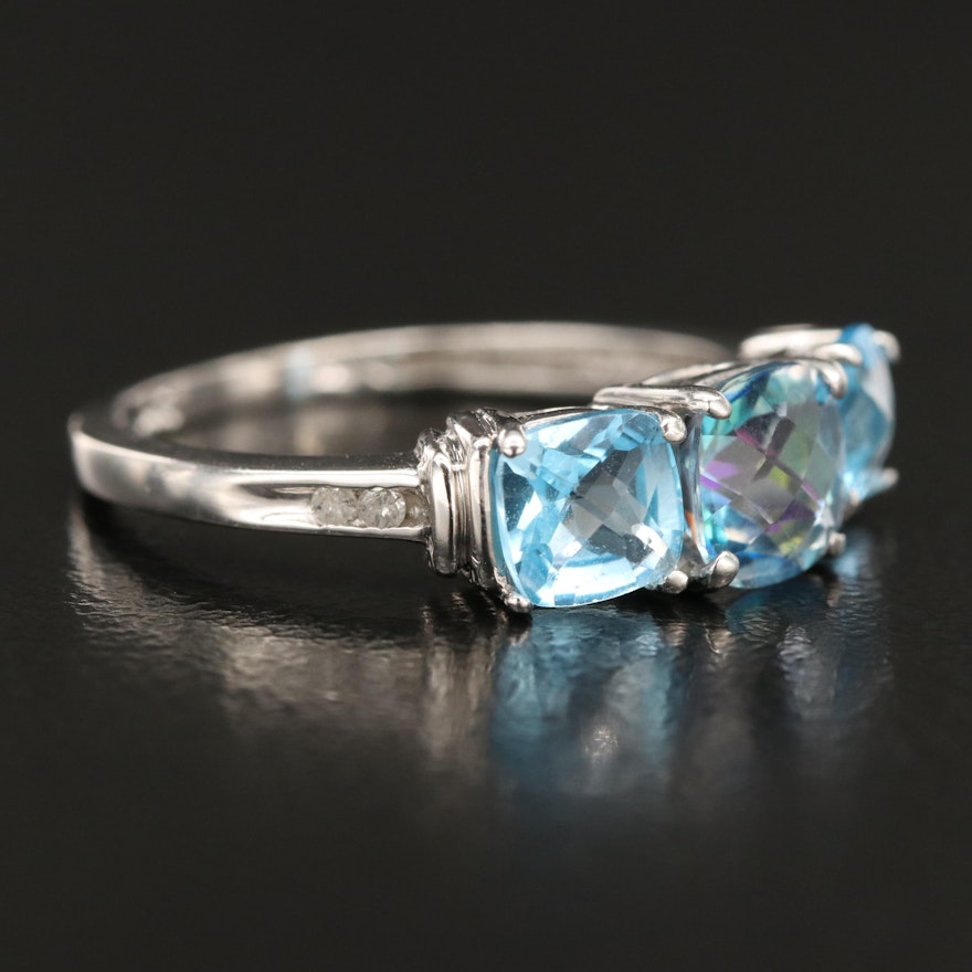 10K Swiss Blue Topaz and Diamond Ring