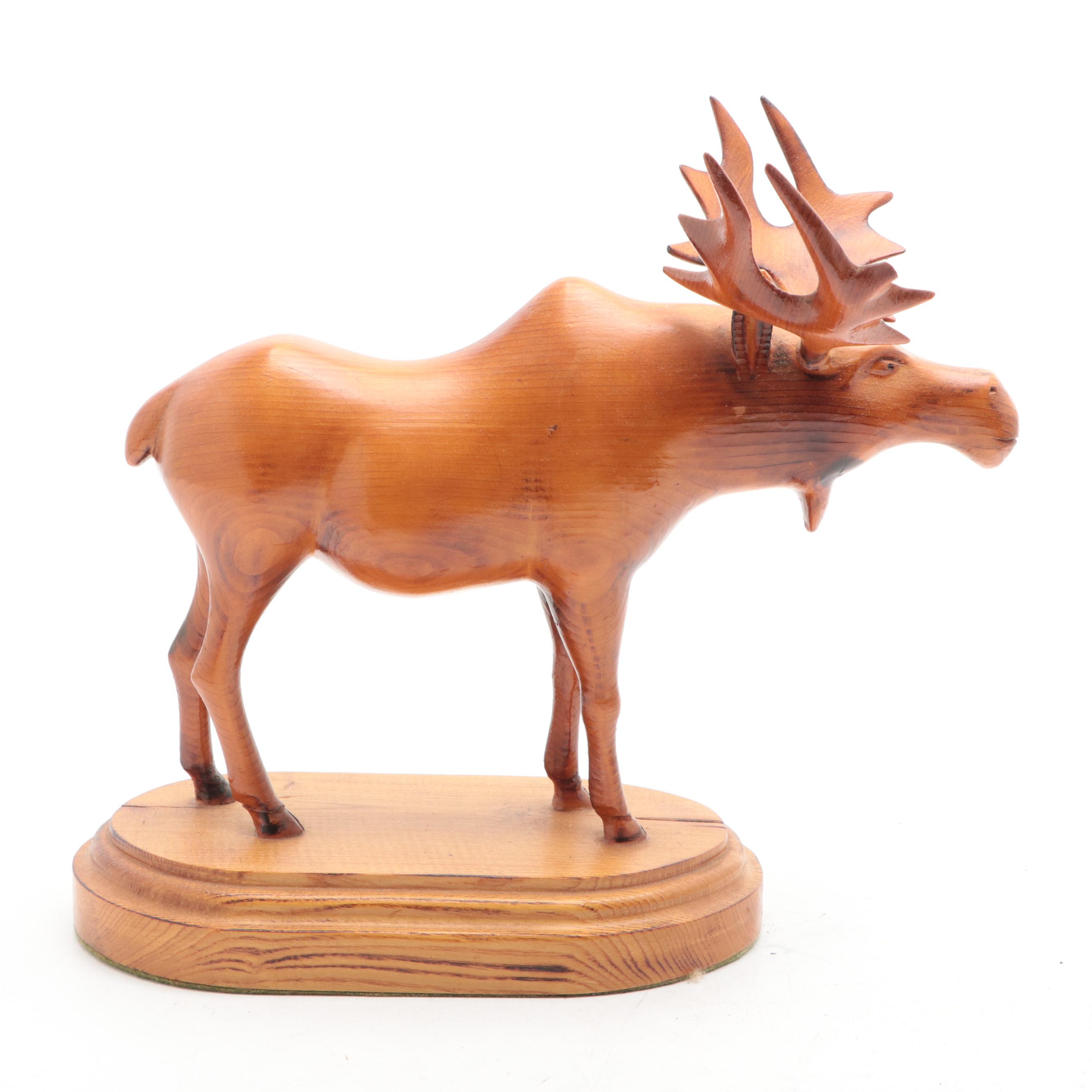 Wooden Northern Pike and Moose Figurines