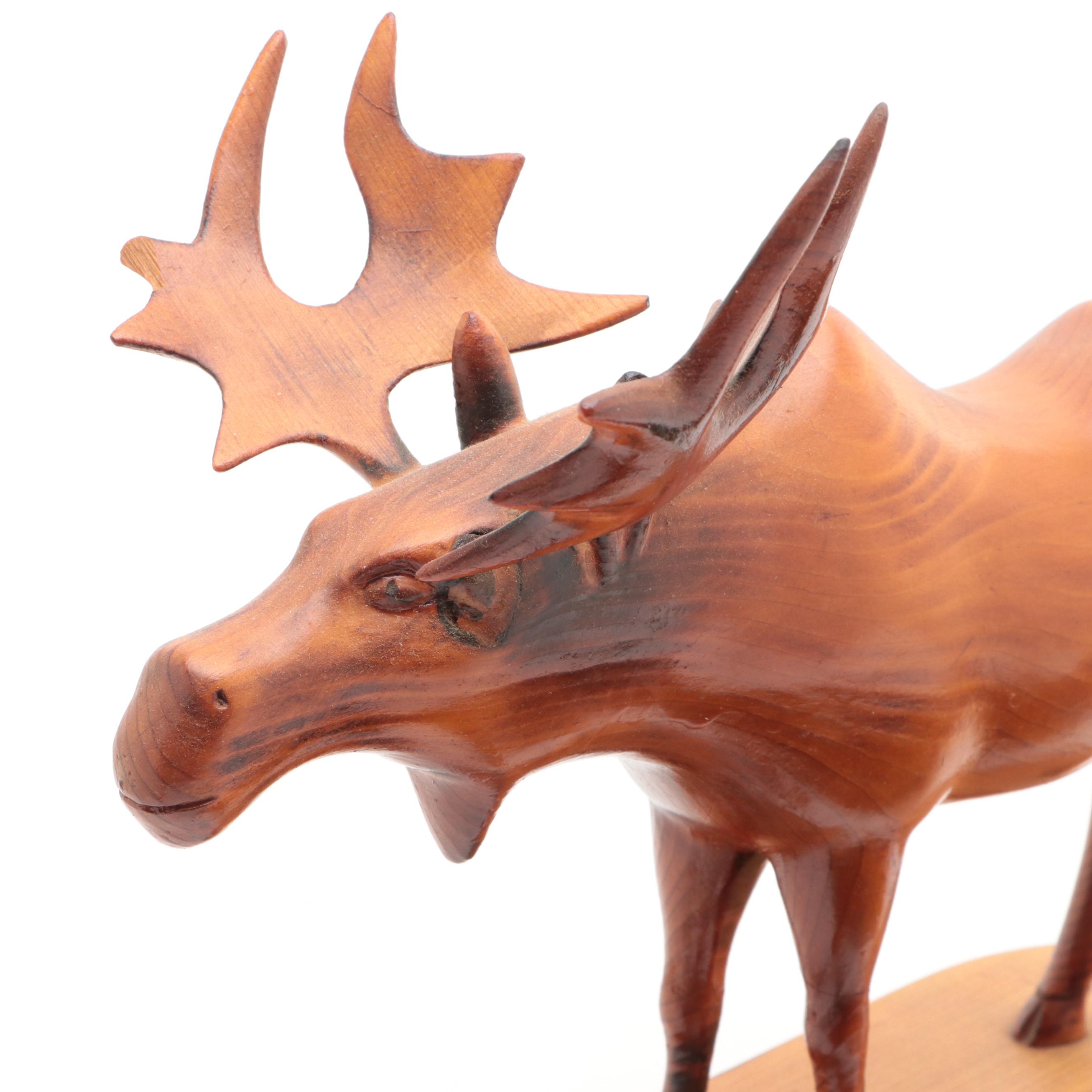 Wooden Northern Pike and Moose Figurines