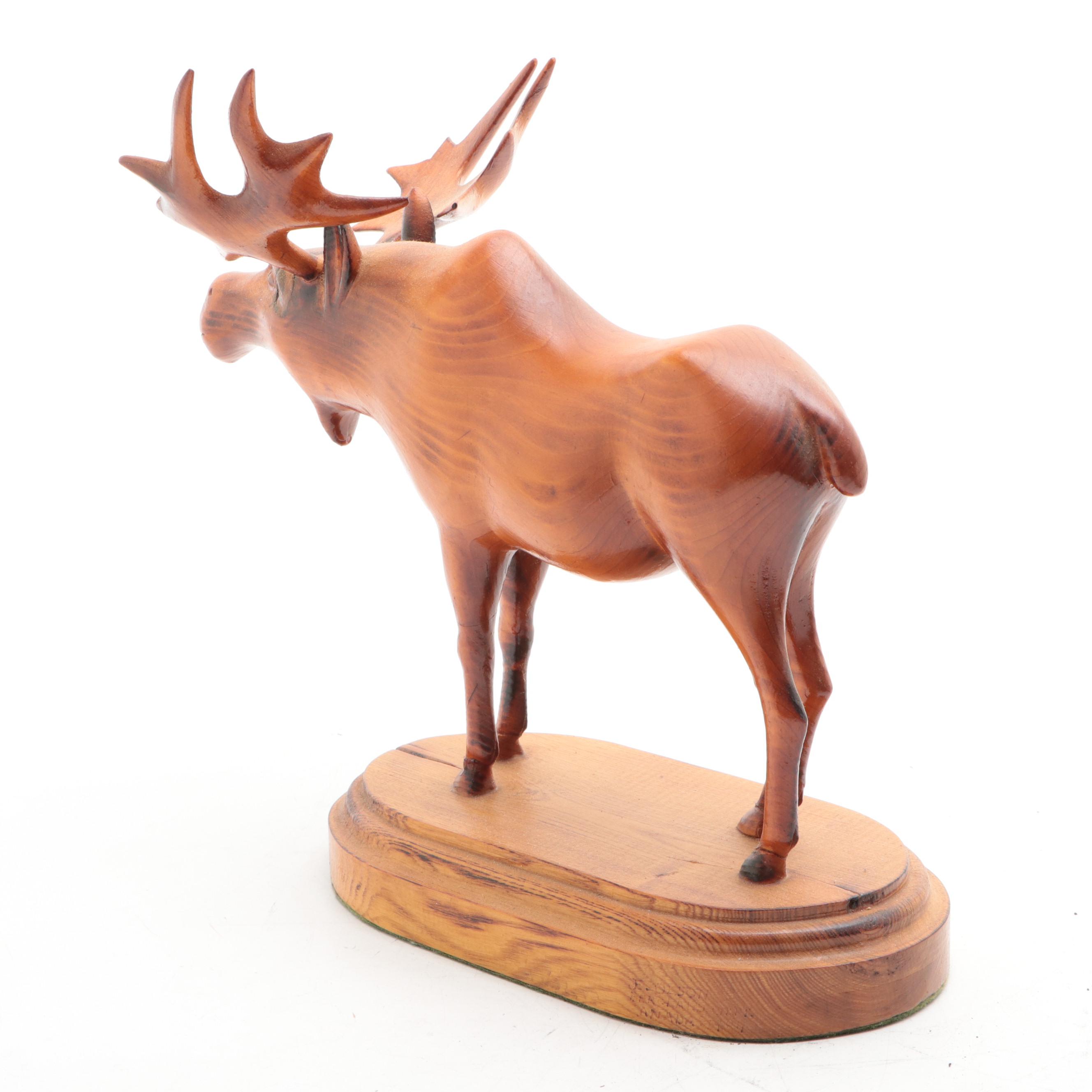 Wooden Northern Pike and Moose Figurines