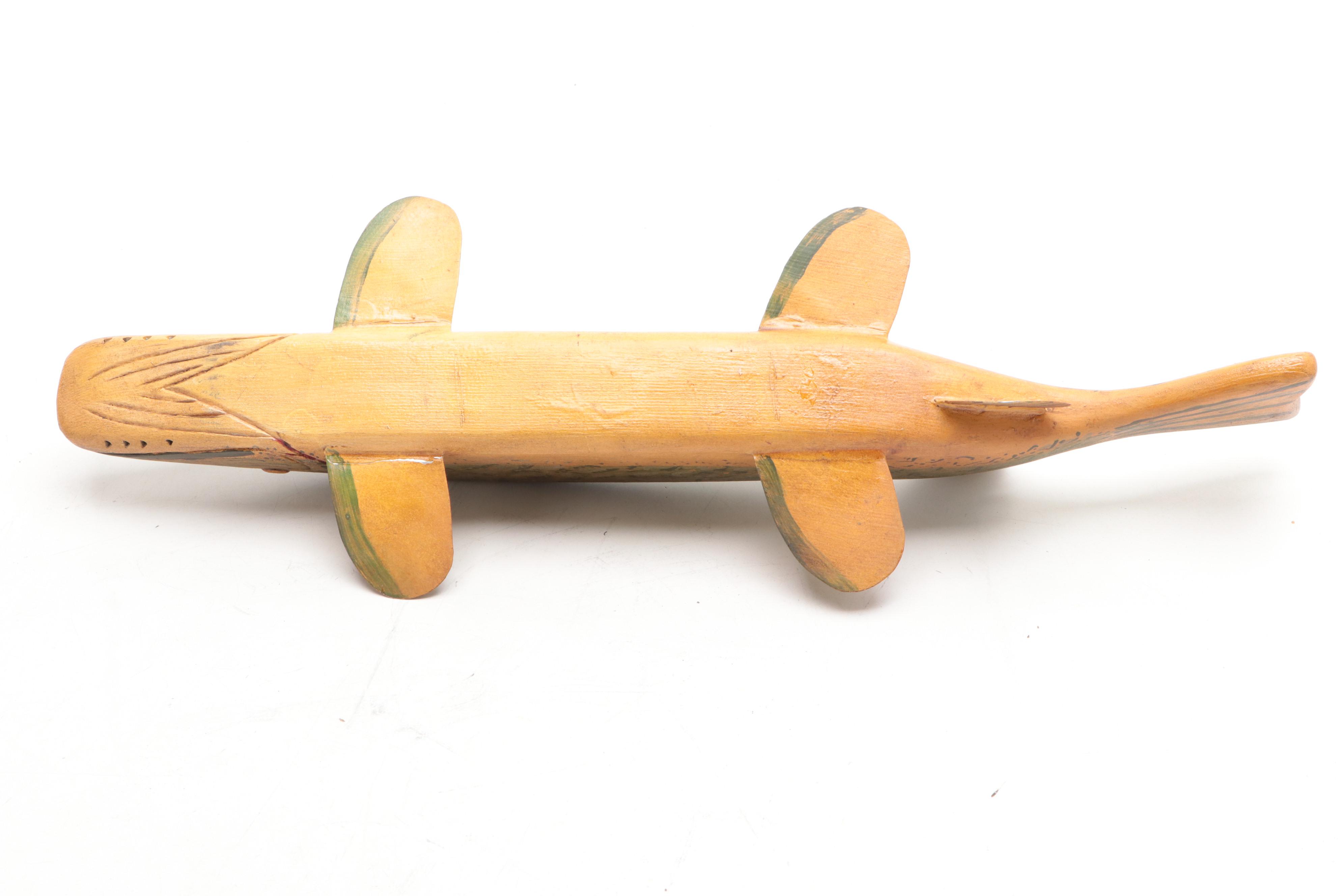 Wooden Northern Pike and Moose Figurines