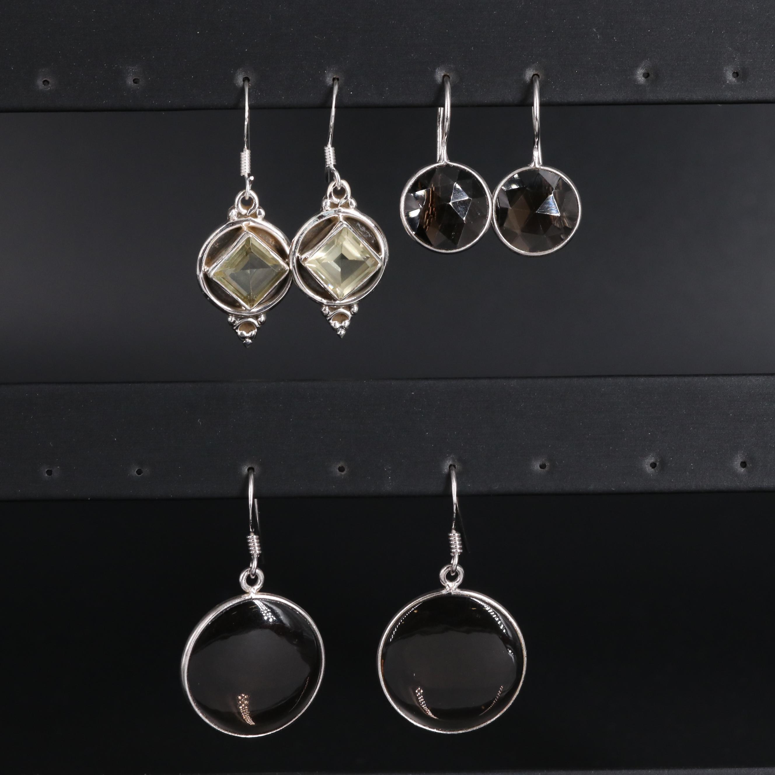 Assortment of Sterling Silver Earrings Including Smoky Quartz