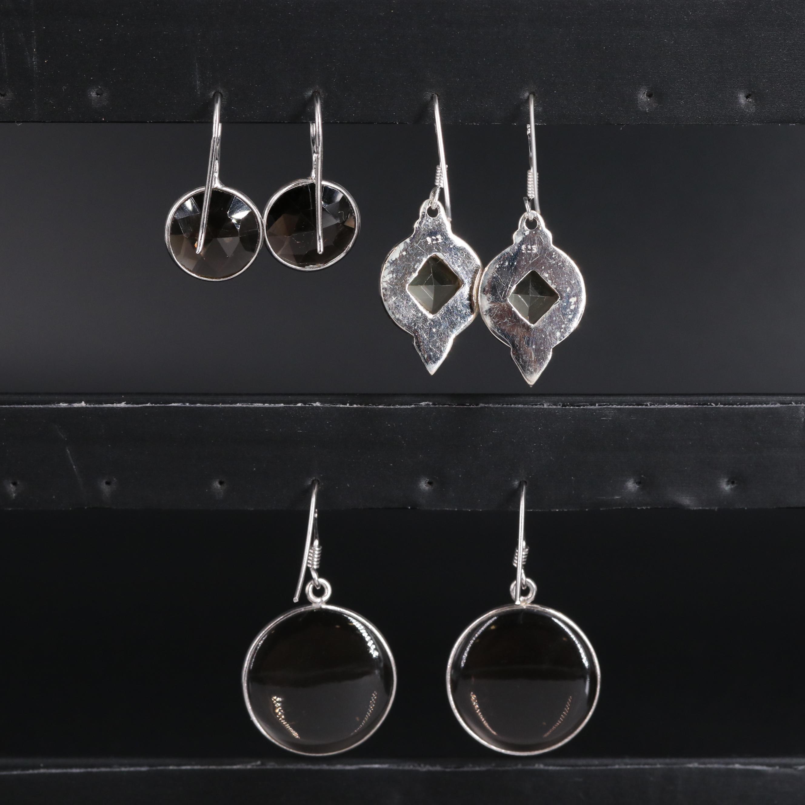 Assortment of Sterling Silver Earrings Including Smoky Quartz