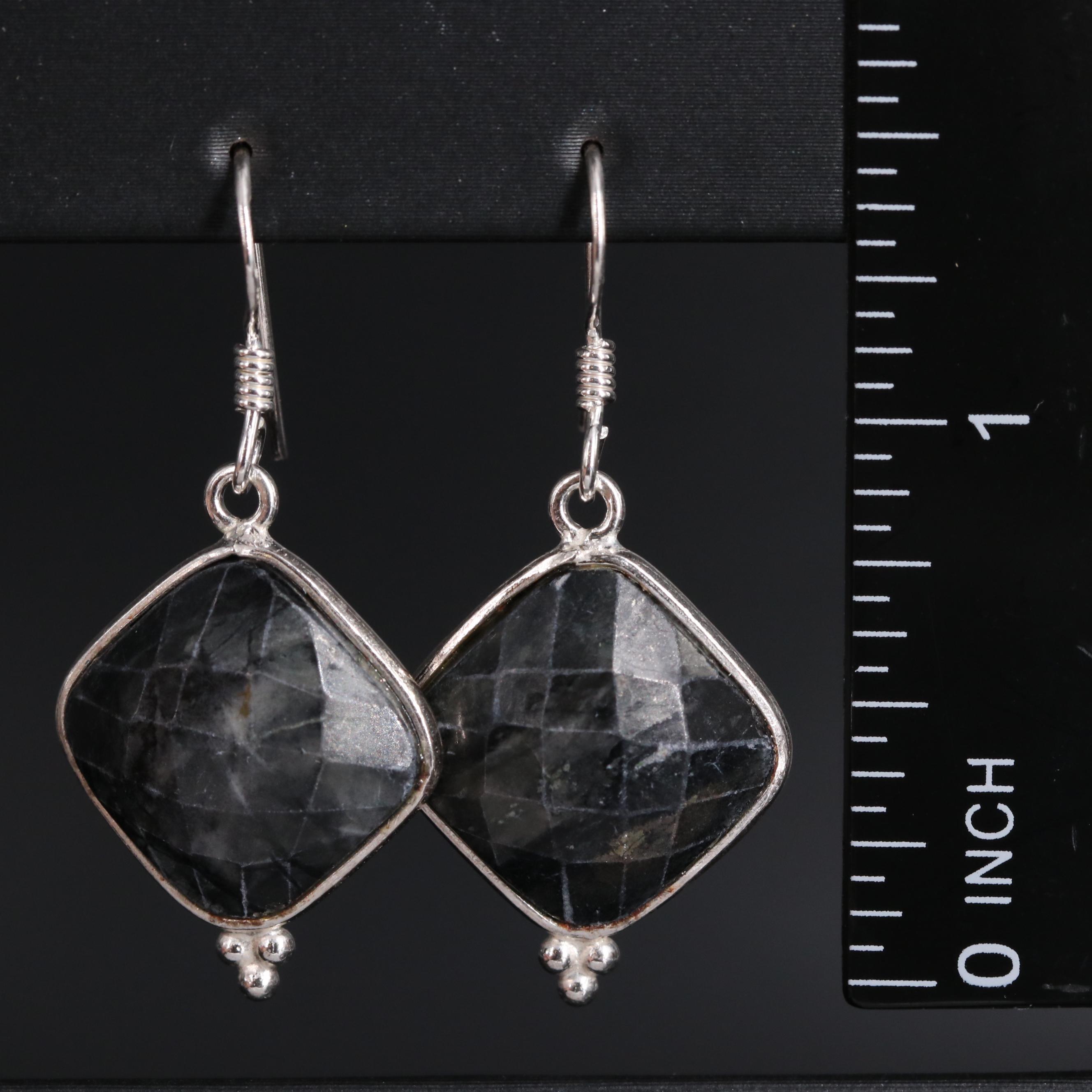 Assortment of Sterling Silver Earrings Including Obsidian and Picasso Jasper