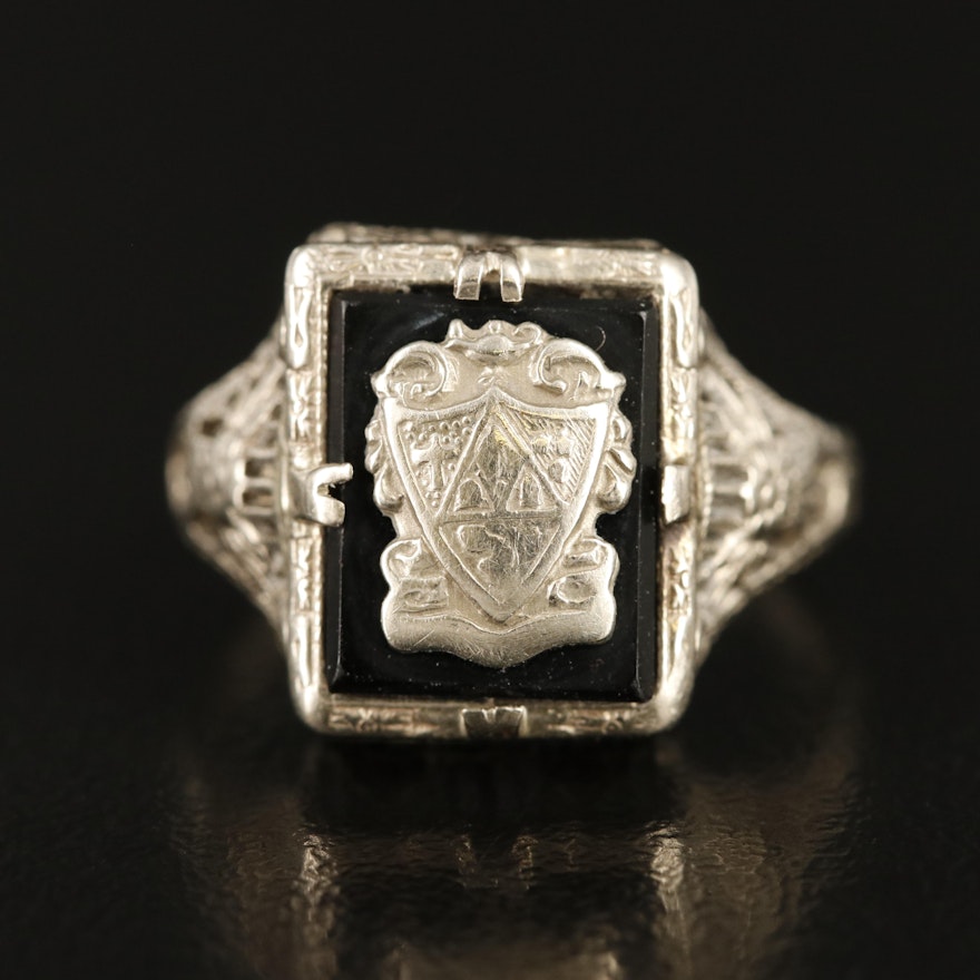 1930s 14K Black Onyx Crest Ring