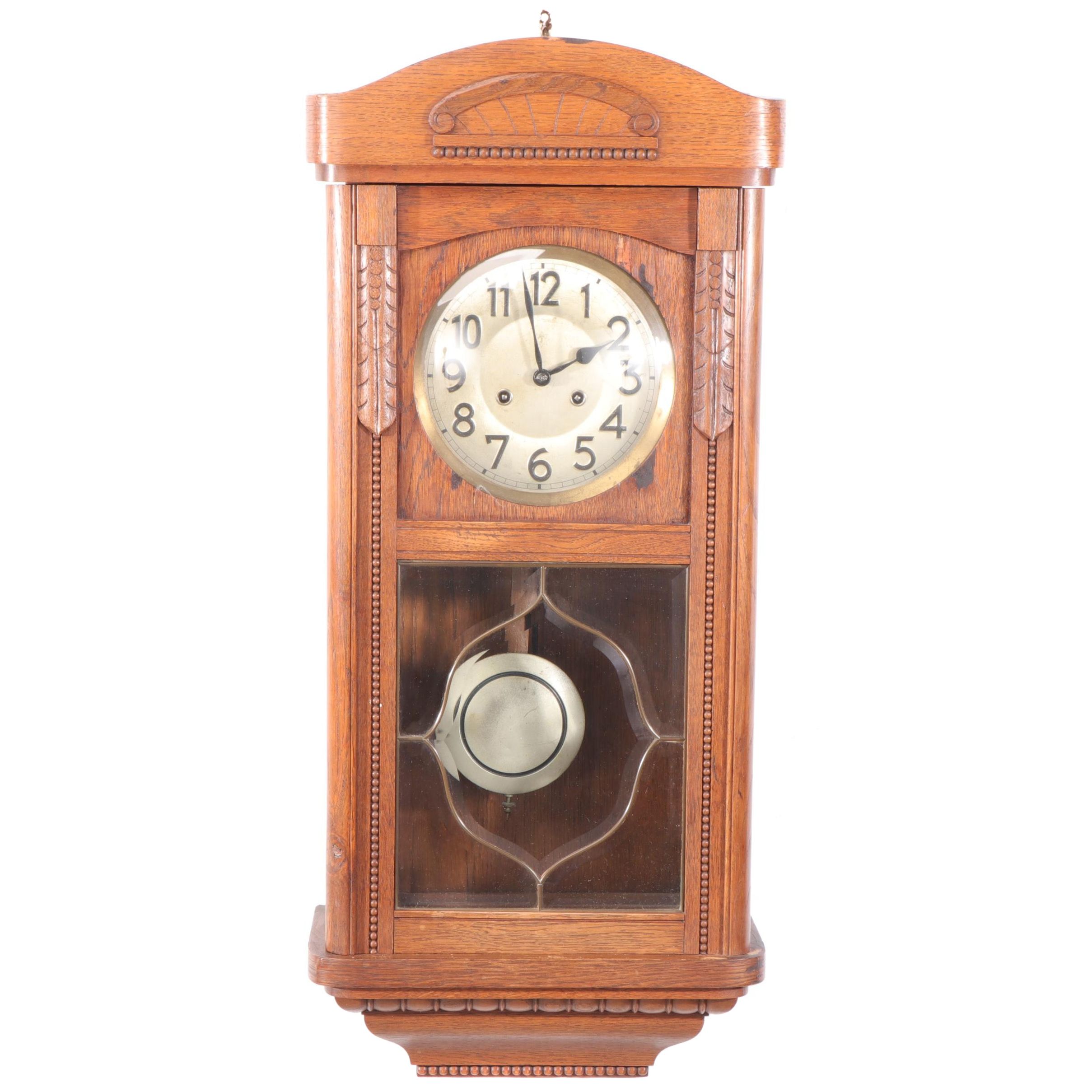 Junghans Art Deco Style Oak Wall Clock, Early to Mid-20th Century