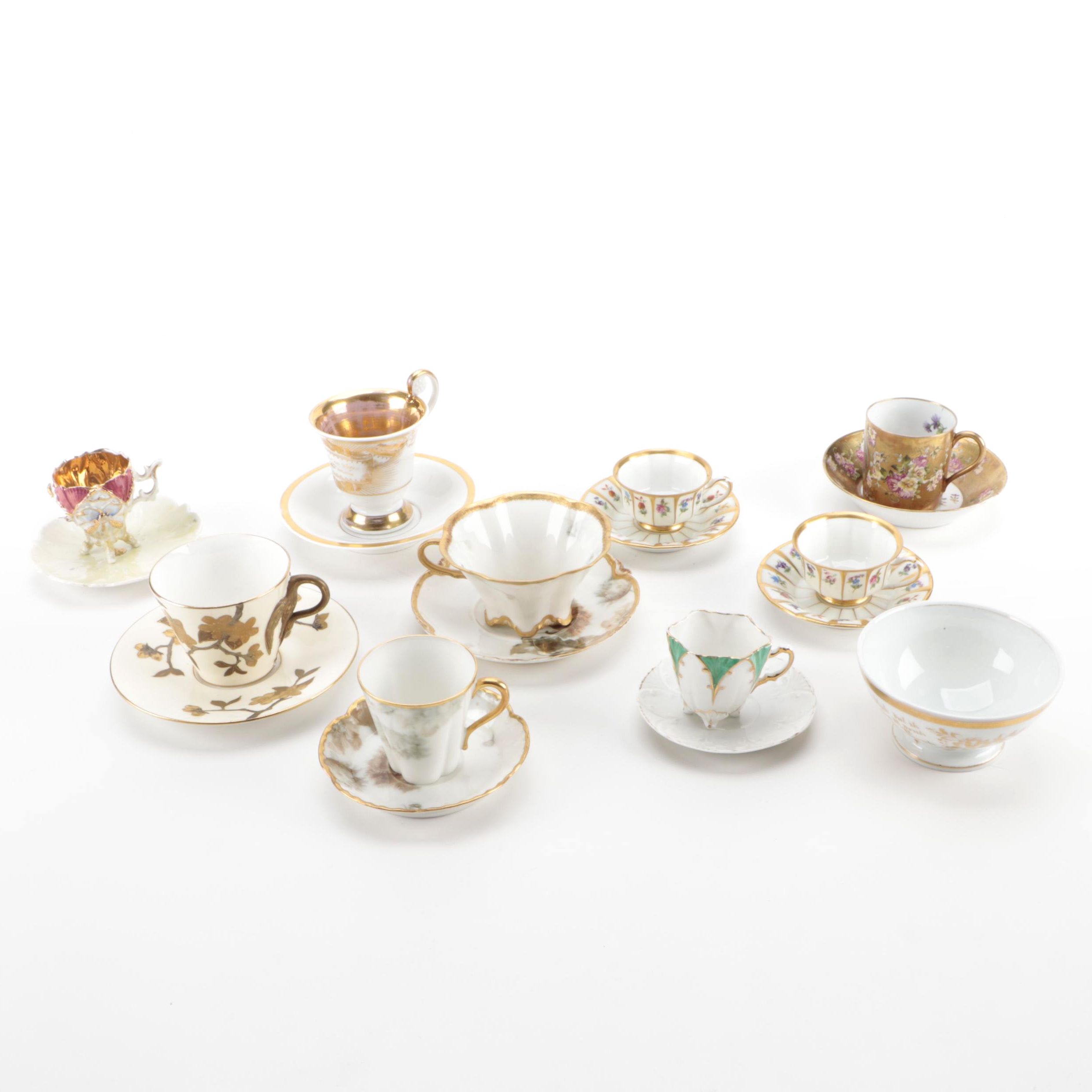 KPM Commemorative Scrolled Handled and Other European Teacups
