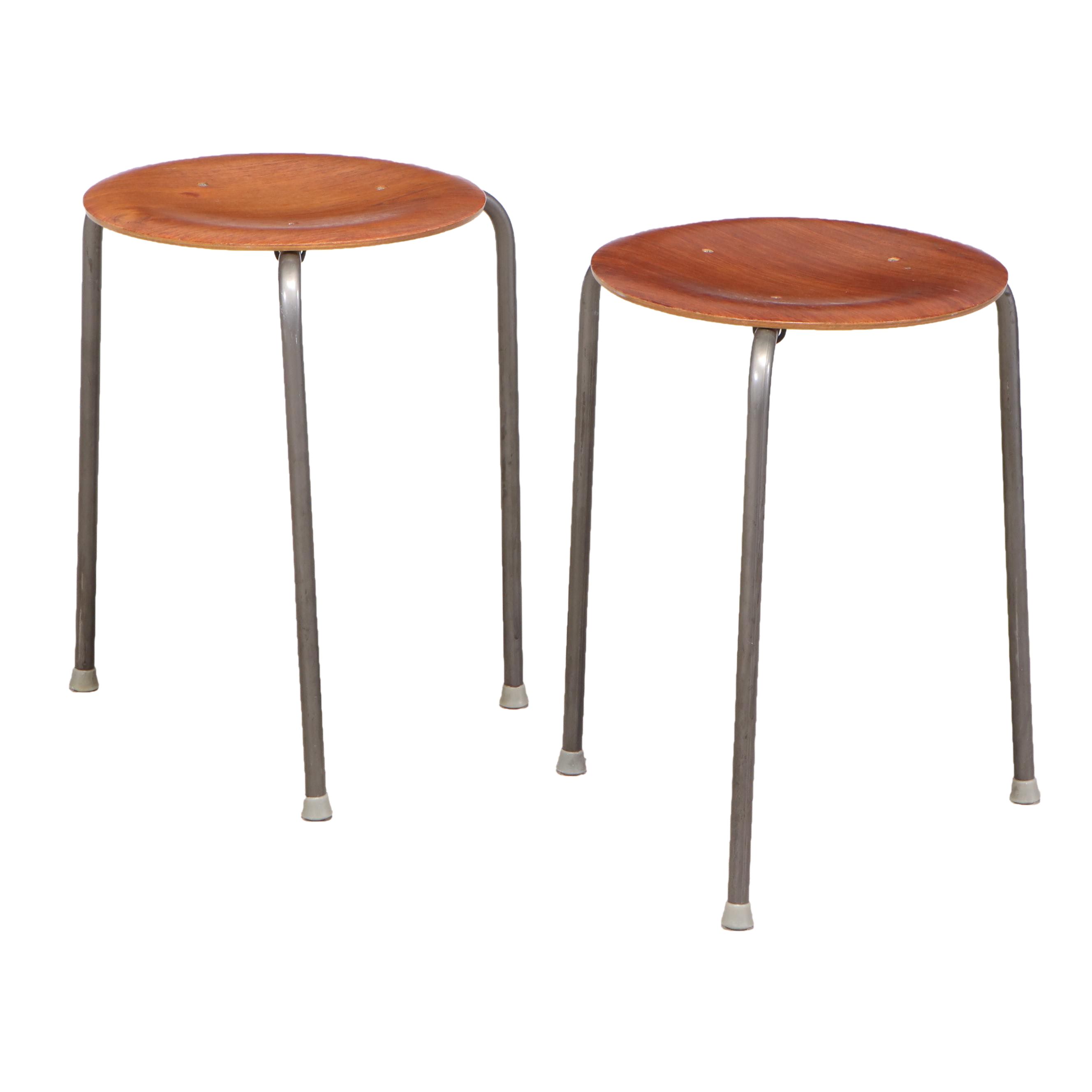 Pair of Arne Jacobsen for Fritz Hansen Danish Modern "Dot" Tripod Stools