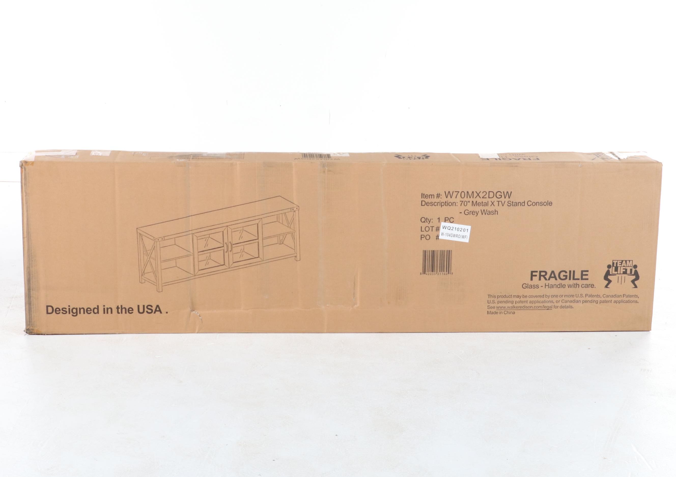 Walker Edison 70" Farmhouse Metal X TV Stand in Grey Wash