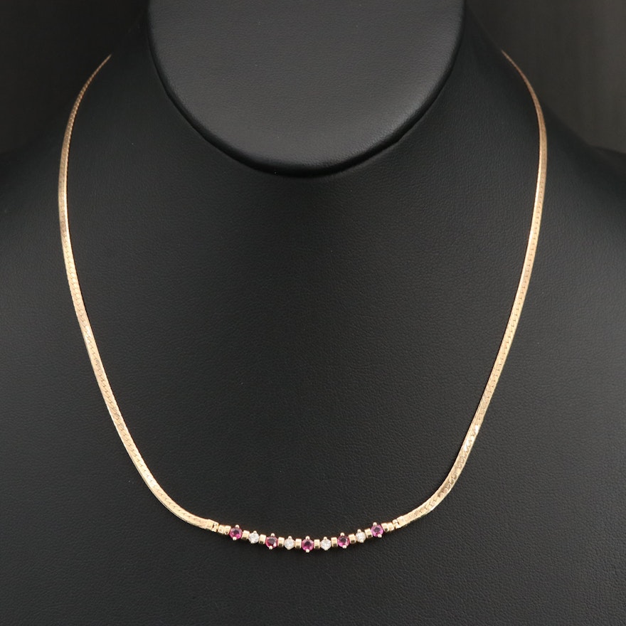 14K Ruby and Diamond Stationary Necklace