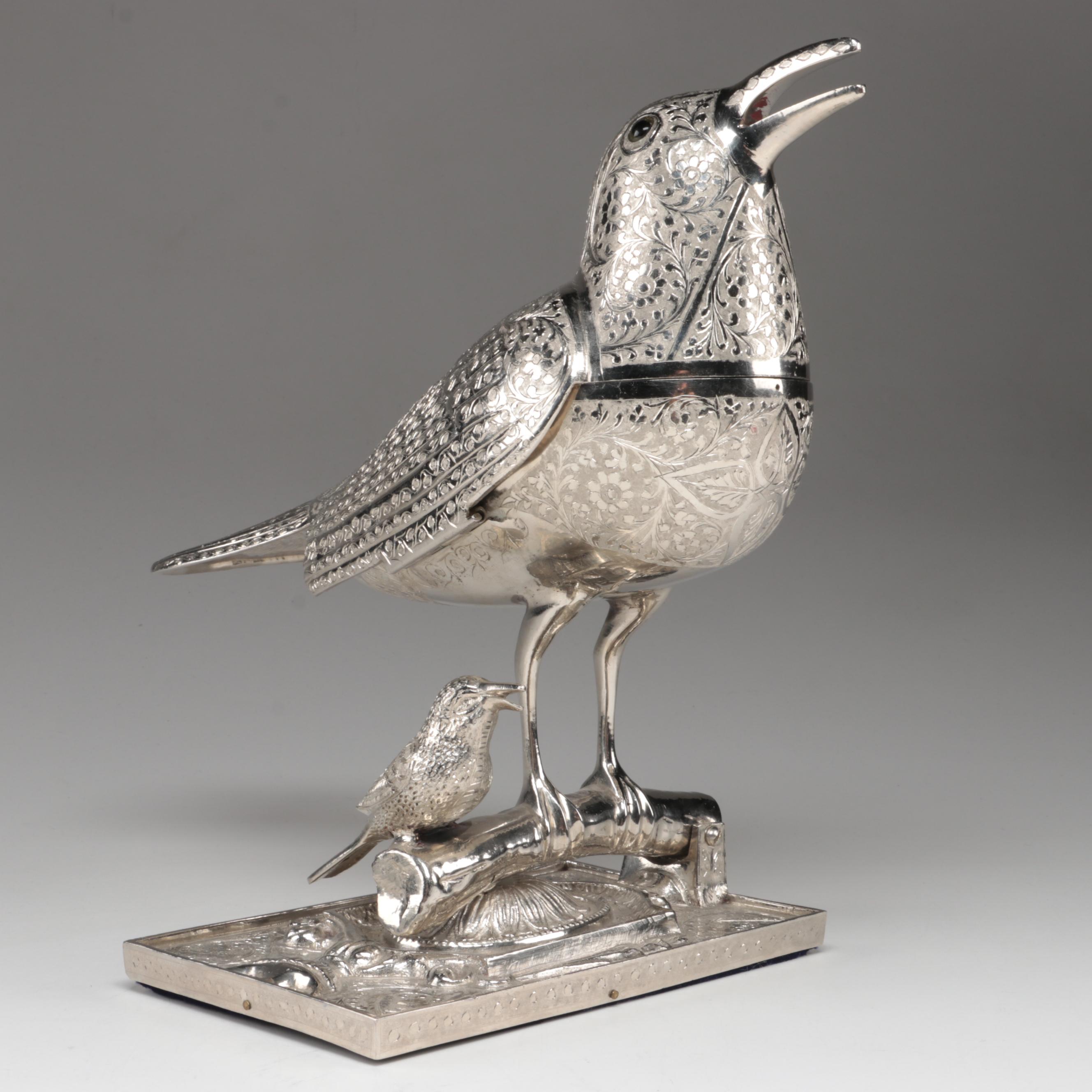 Fred Zimbalist Thorens Swiss Music Box in Metal Birds on Branch Form Case