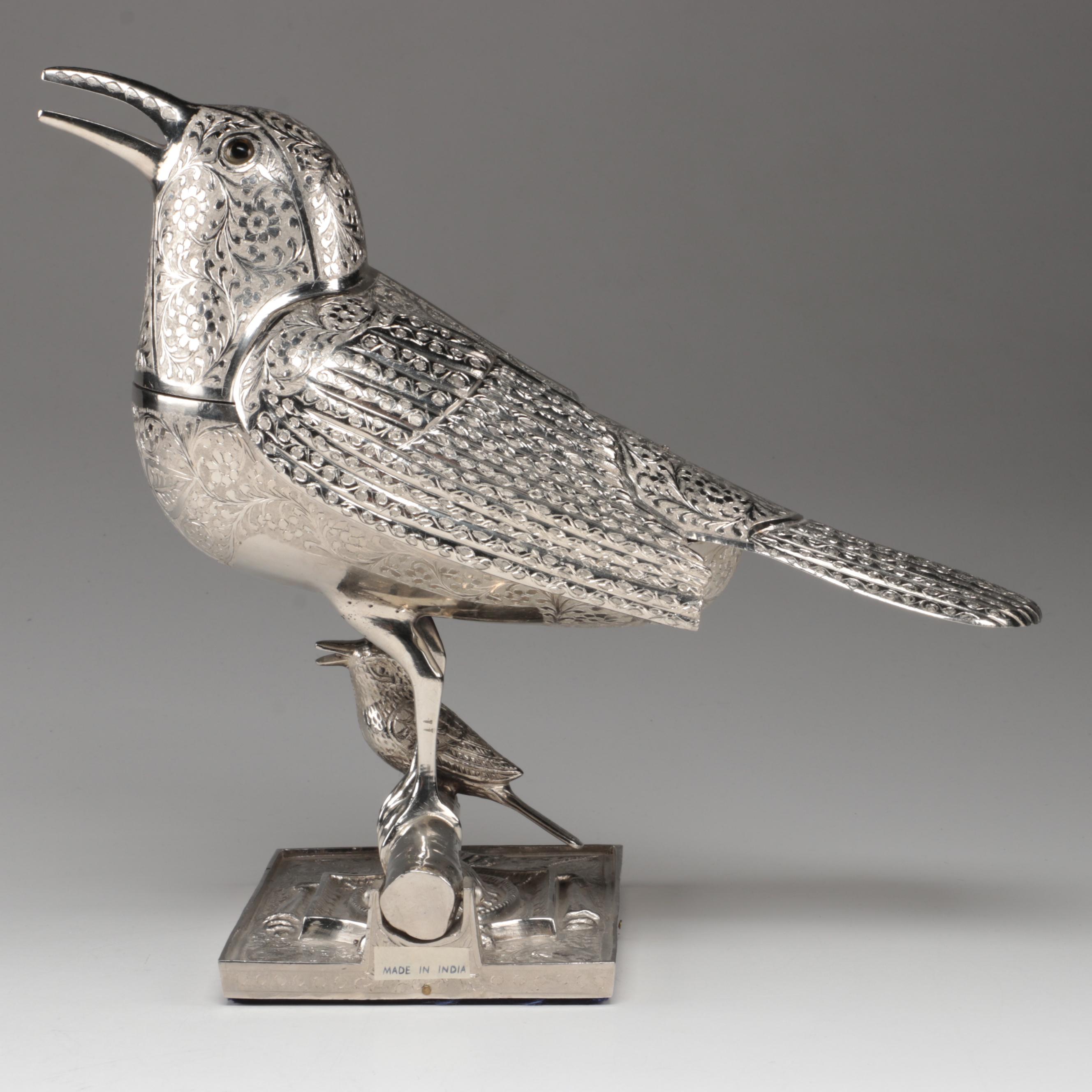 Fred Zimbalist Thorens Swiss Music Box in Metal Birds on Branch Form Case