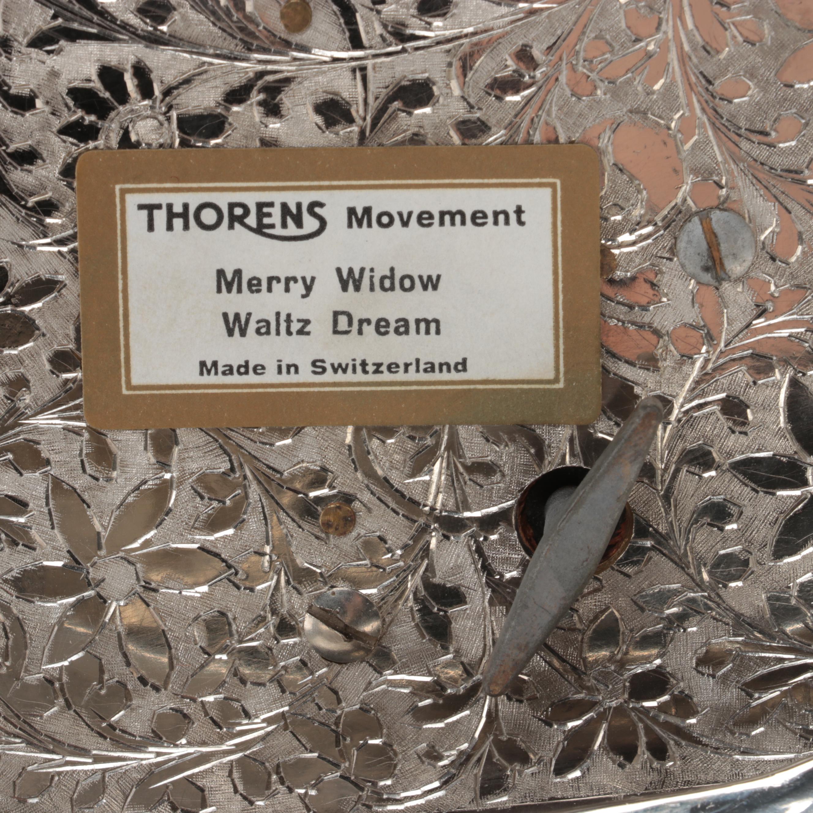 Fred Zimbalist Thorens Swiss Music Box in Metal Birds on Branch Form Case