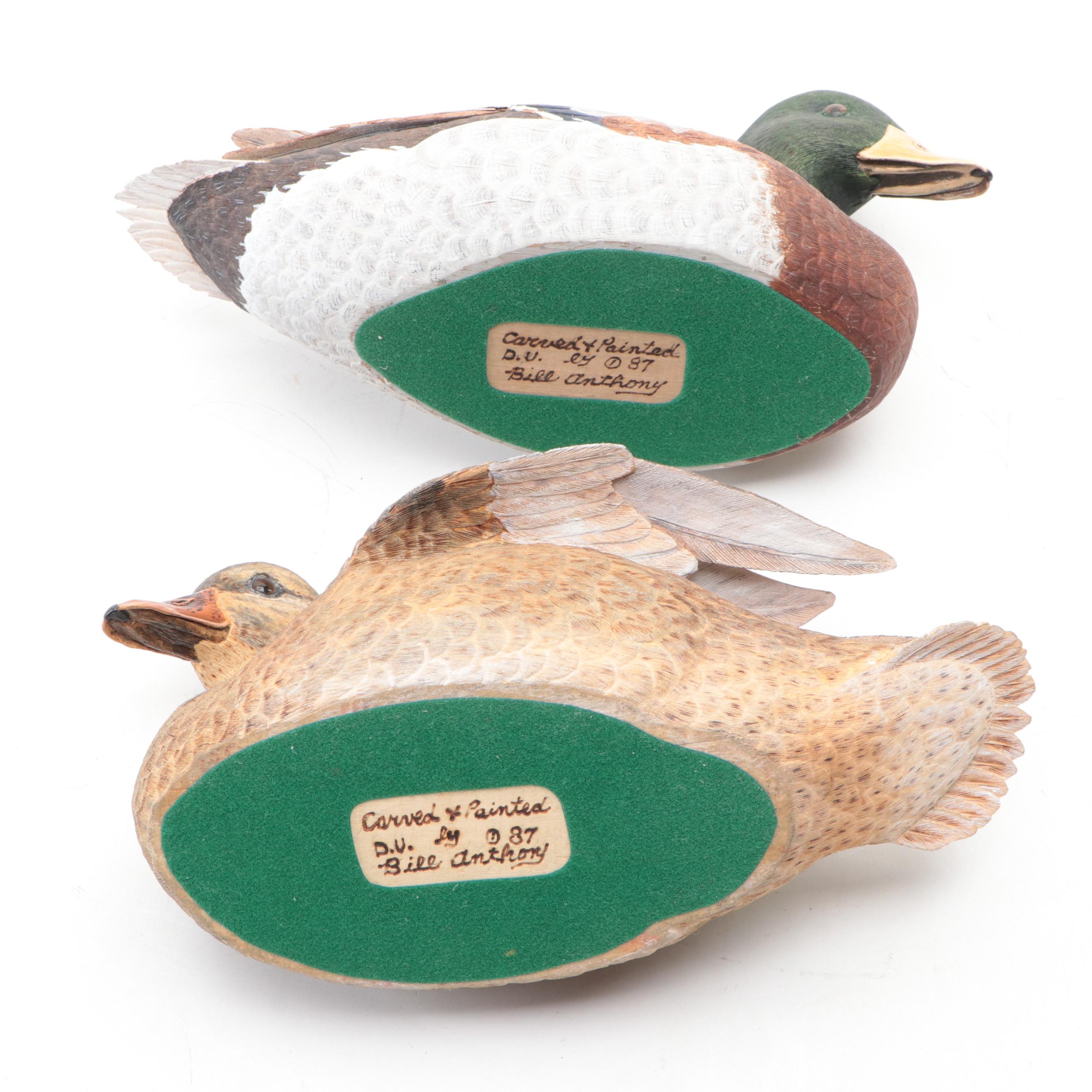 Bill Anthony Carved and Painted Mallard Decorative Duck Decoys, 1987