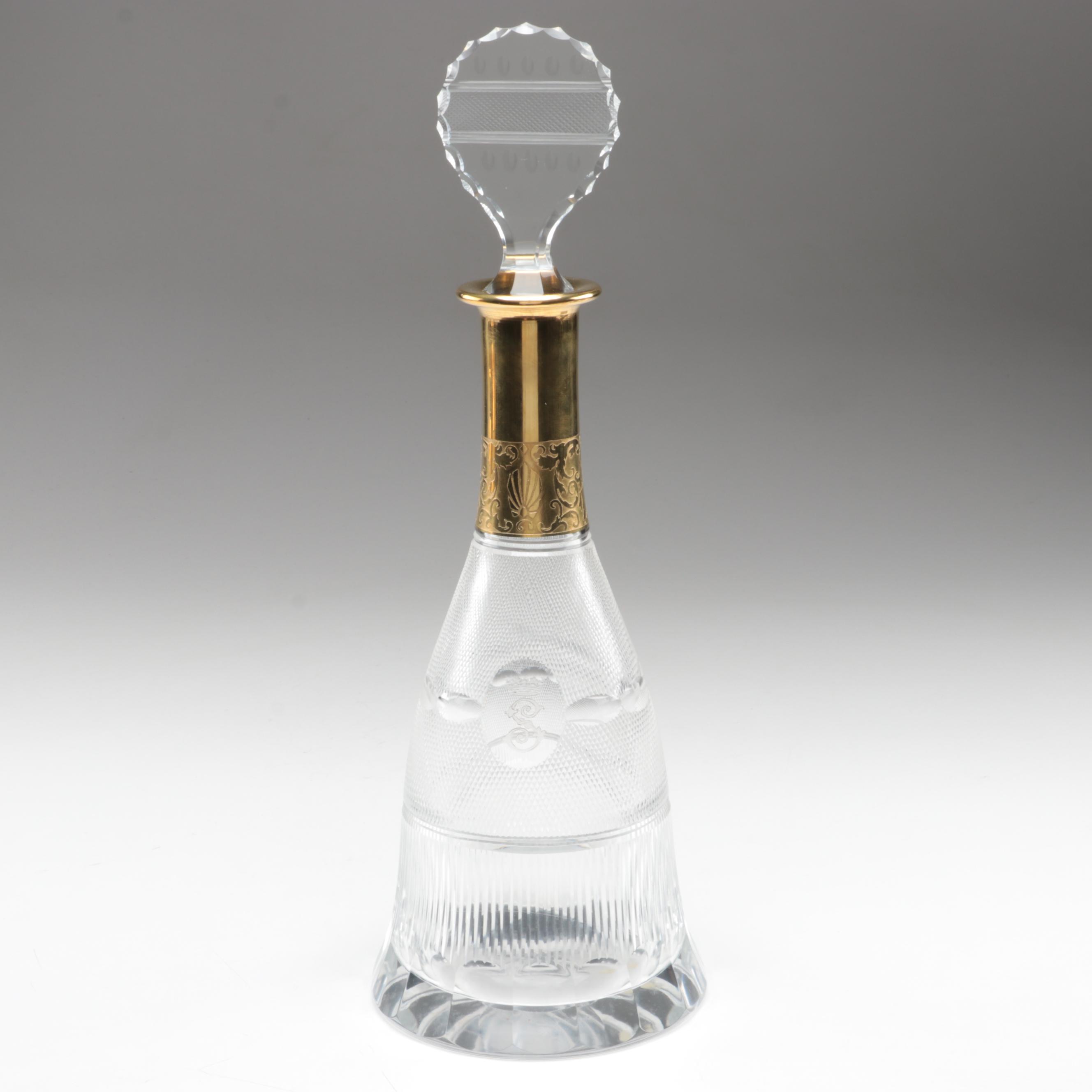 Moser "Splendid" Gilt Encrusted Cut Glass Champagne Coupes and Decanter