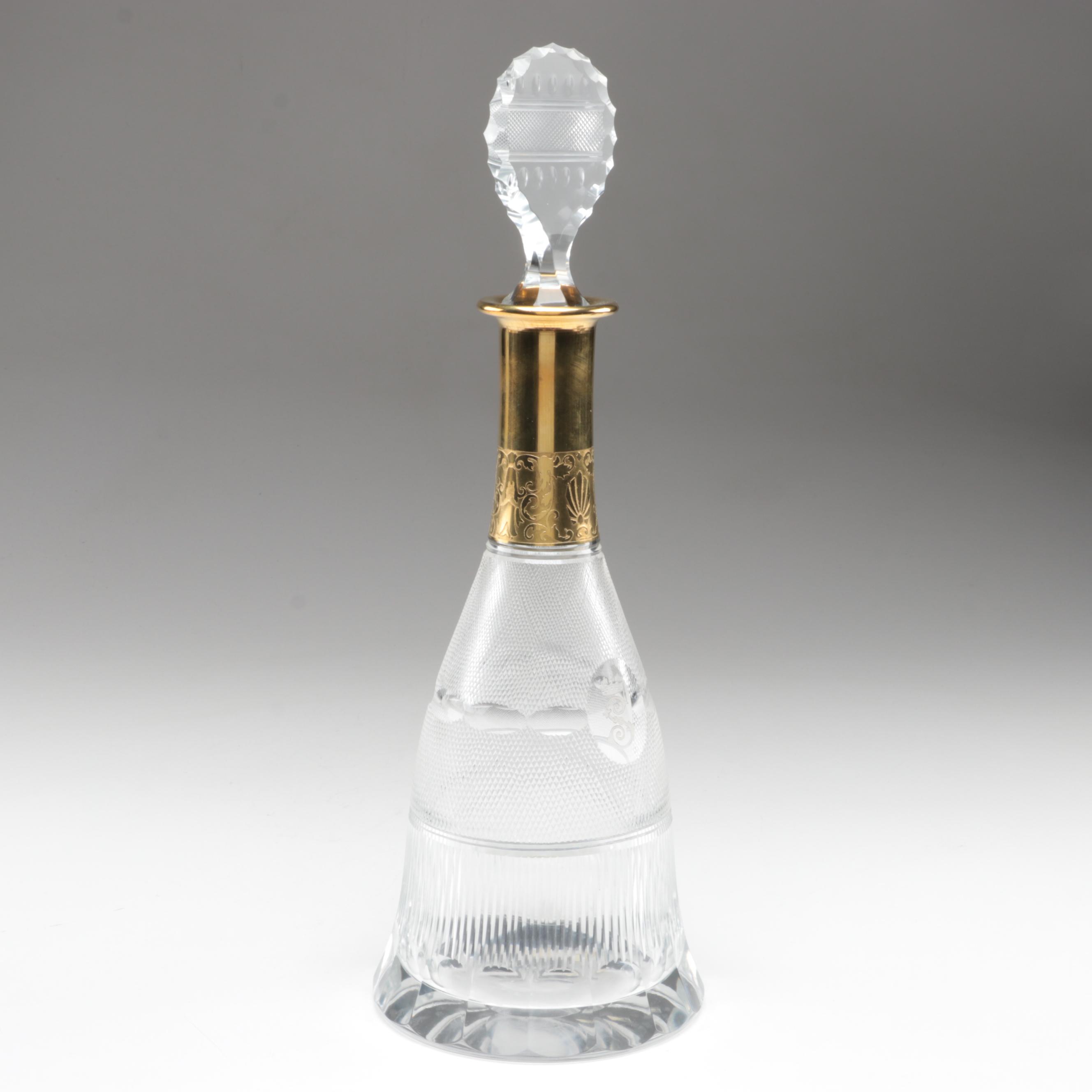 Moser "Splendid" Gilt Encrusted Cut Glass Champagne Coupes and Decanter