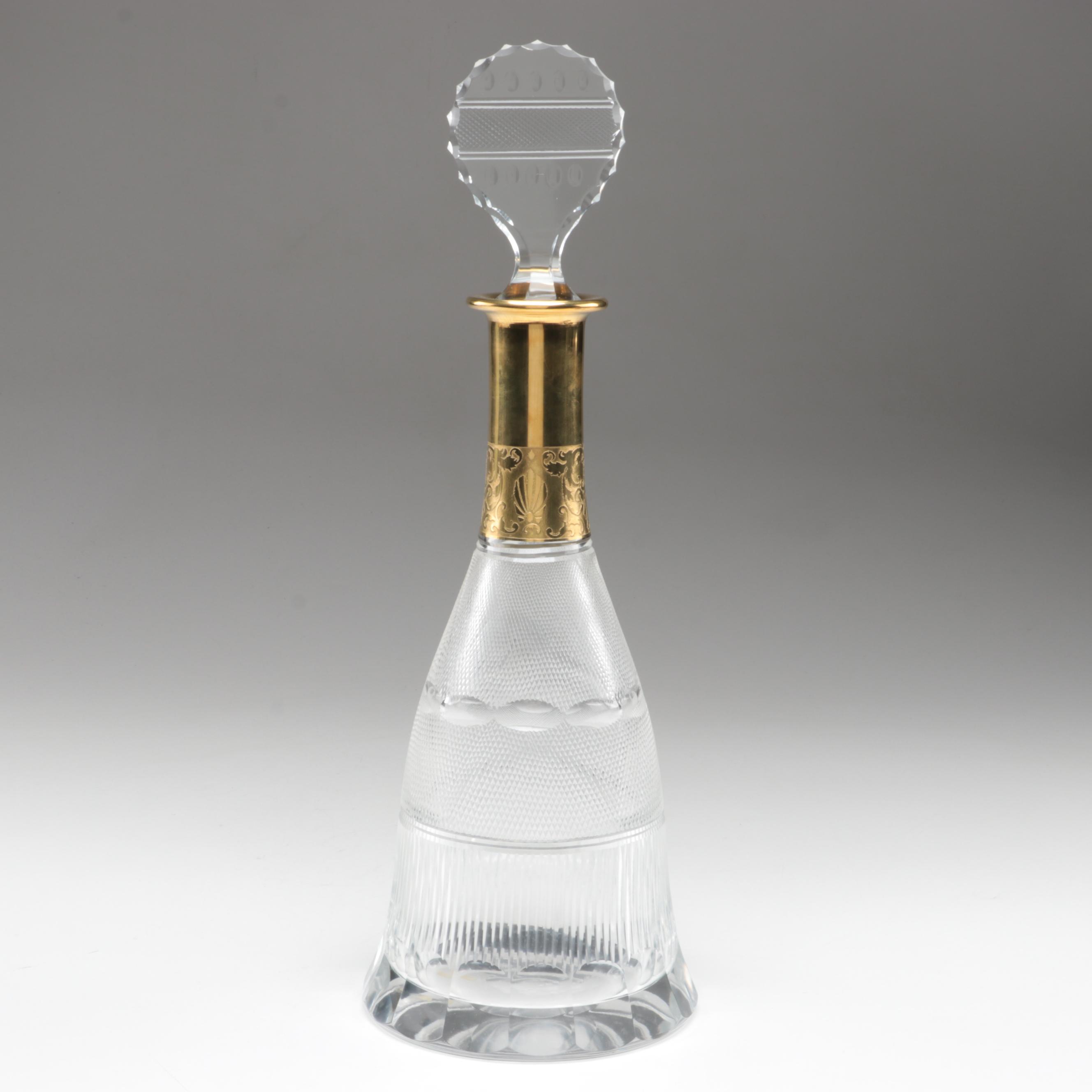 Moser "Splendid" Gilt Encrusted Cut Glass Champagne Coupes and Decanter