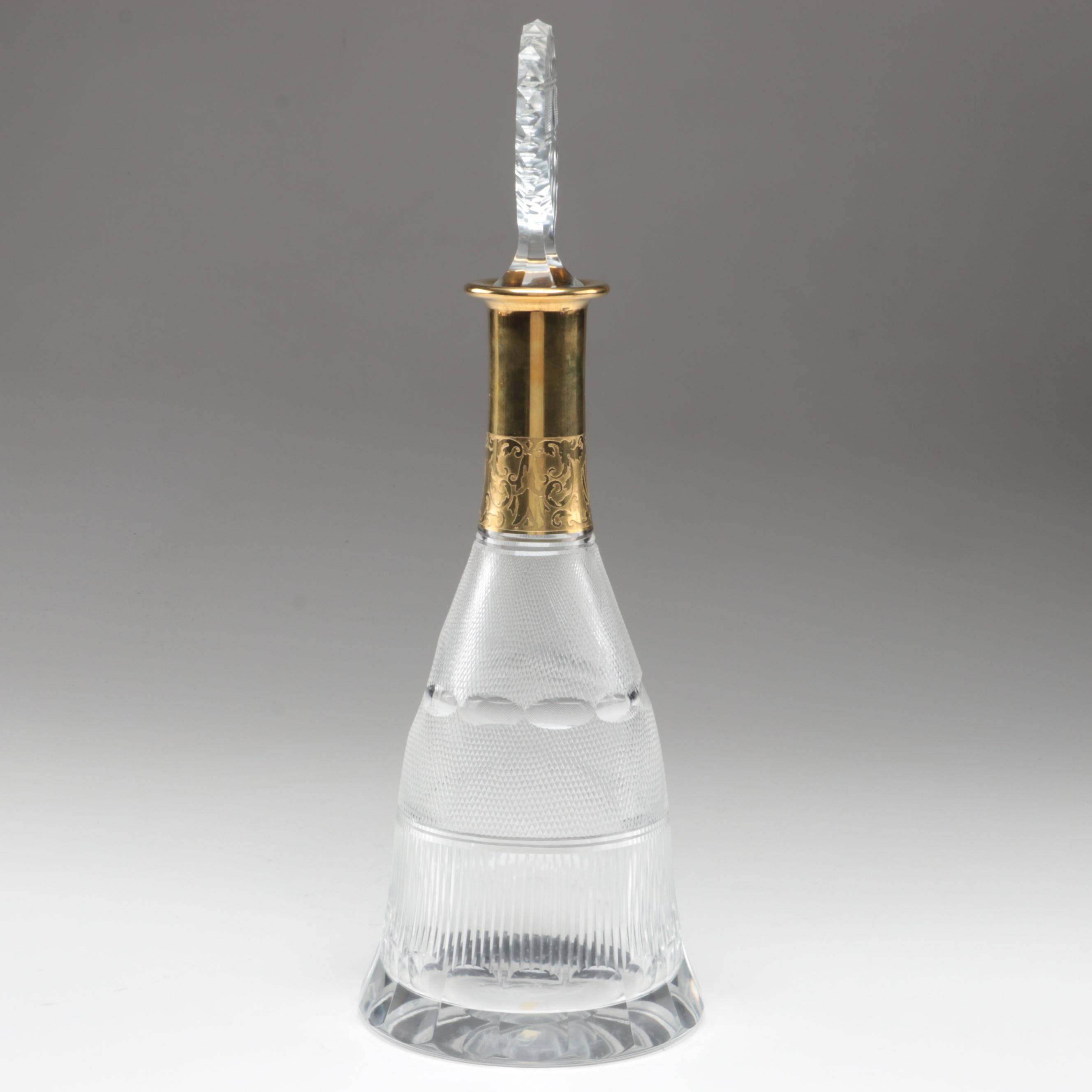 Moser "Splendid" Gilt Encrusted Cut Glass Champagne Coupes and Decanter