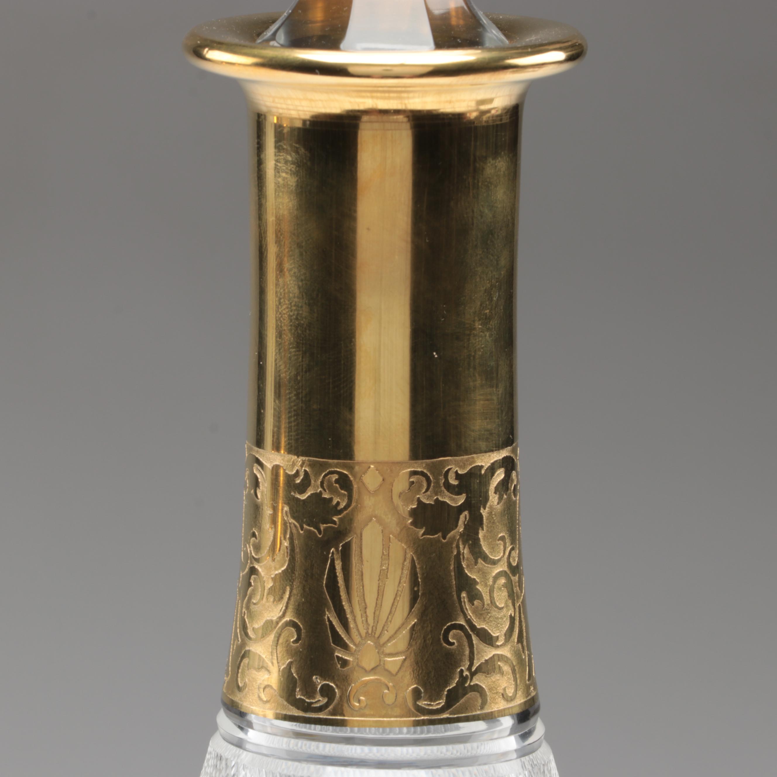 Moser "Splendid" Gilt Encrusted Cut Glass Champagne Coupes and Decanter