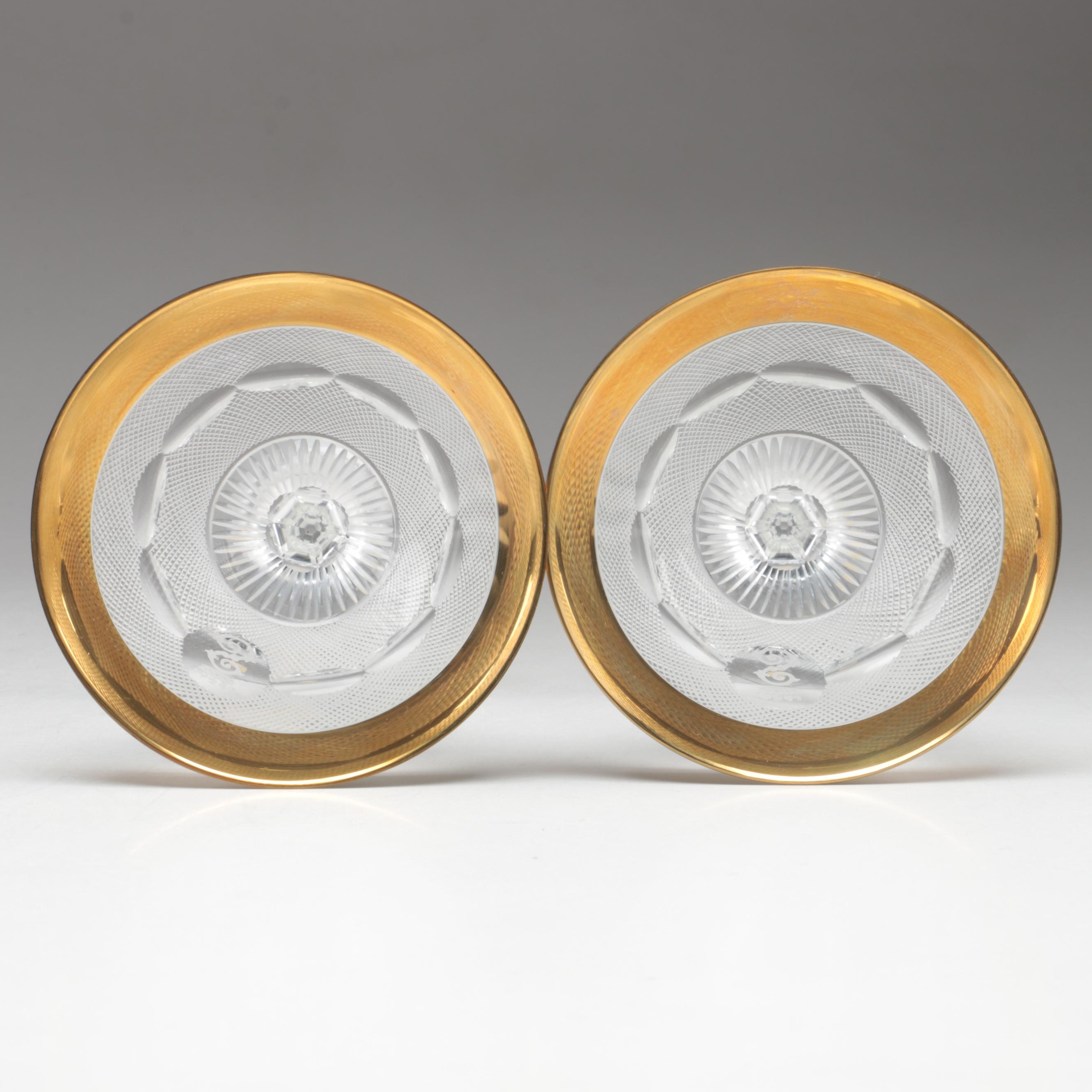 Moser "Splendid" Gilt Encrusted Cut Glass Champagne Coupes and Decanter