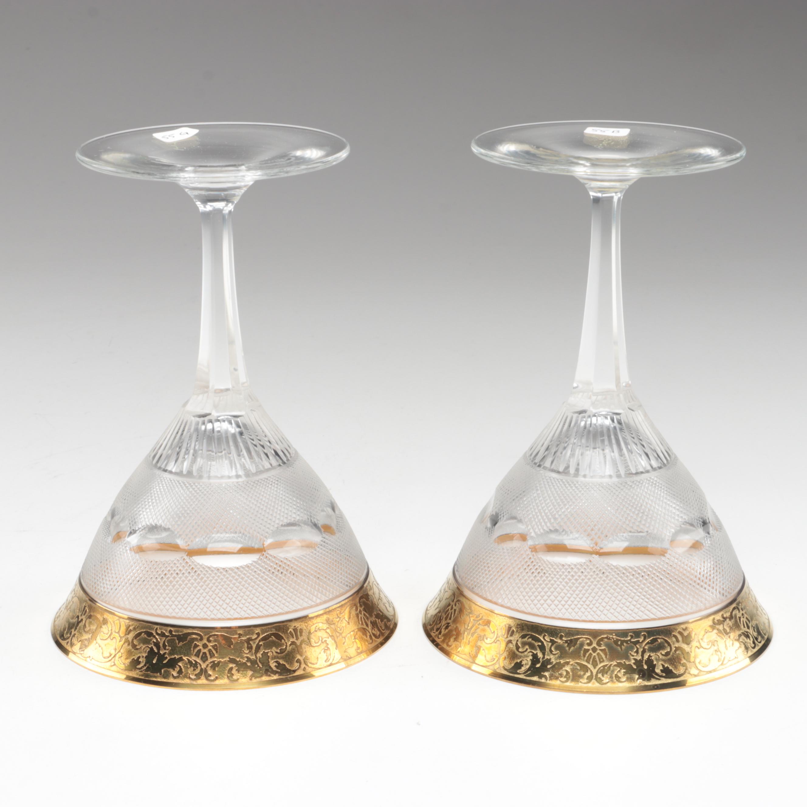 Moser "Splendid" Gilt Encrusted Cut Glass Champagne Coupes and Decanter