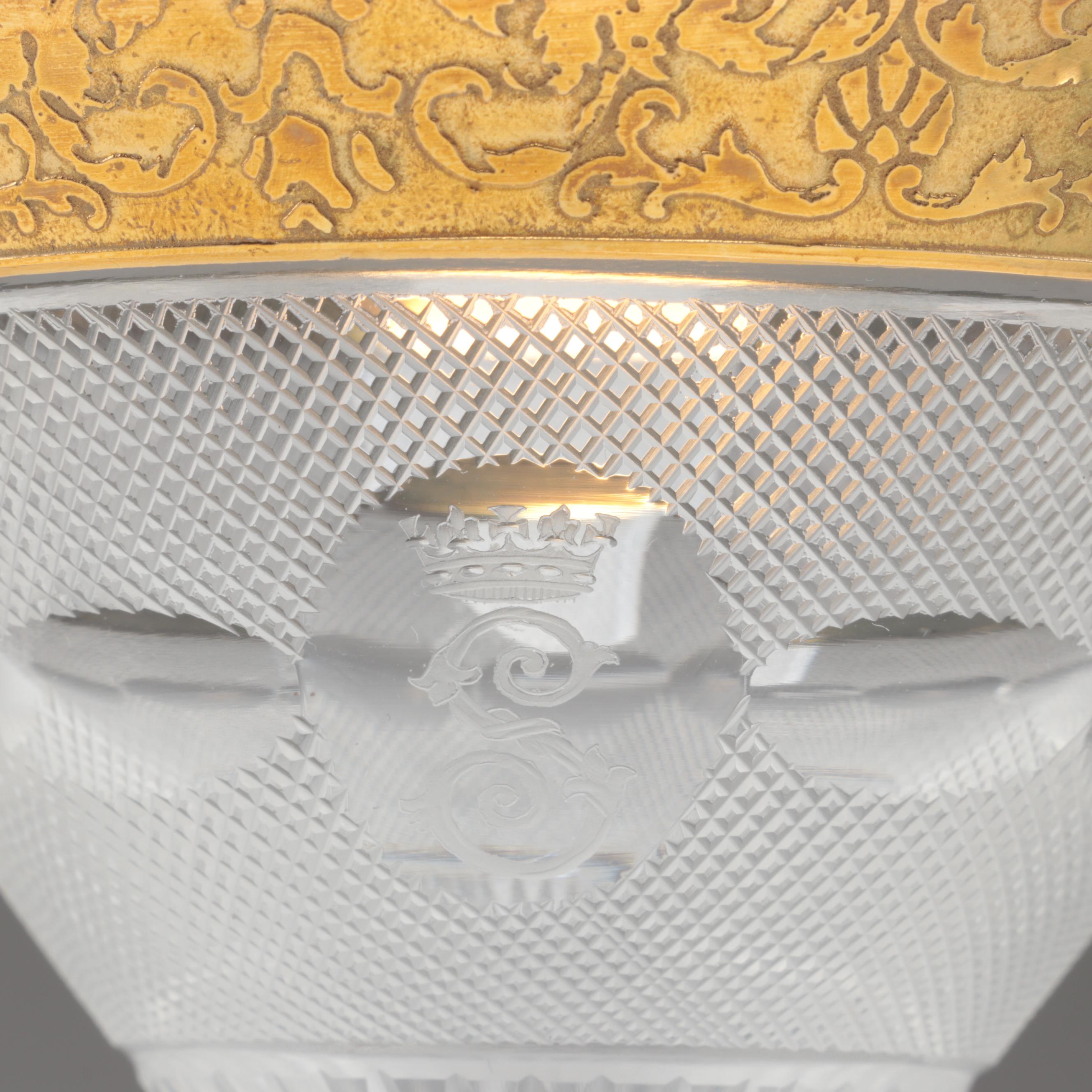 Moser "Splendid" Gilt Encrusted Cut Glass Champagne Coupes and Decanter