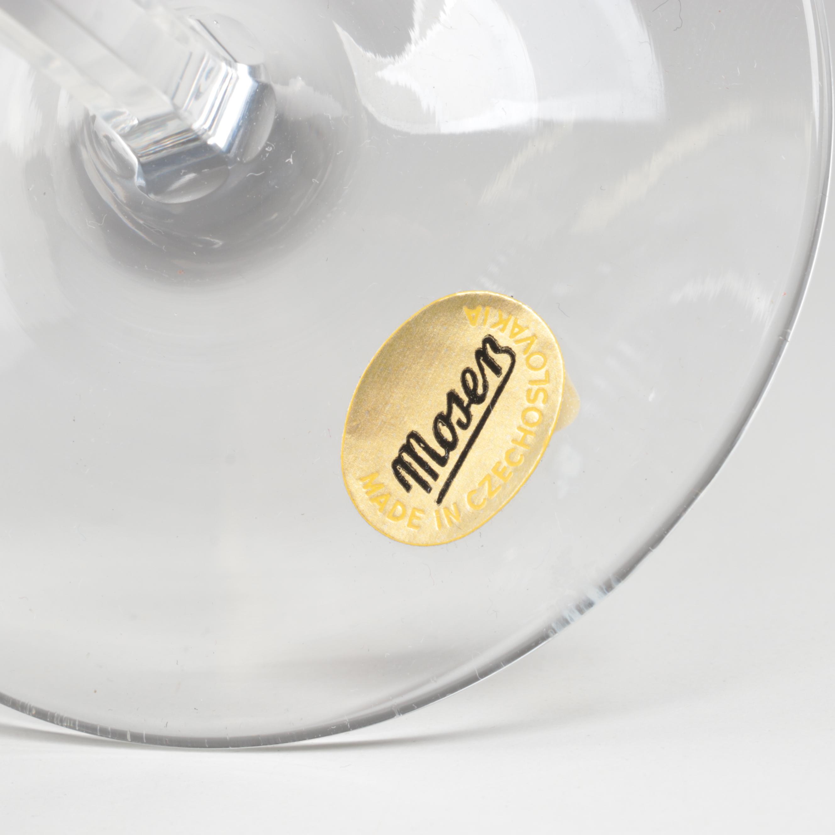 Moser "Splendid" Gilt Encrusted Cut Glass Champagne Coupes and Decanter