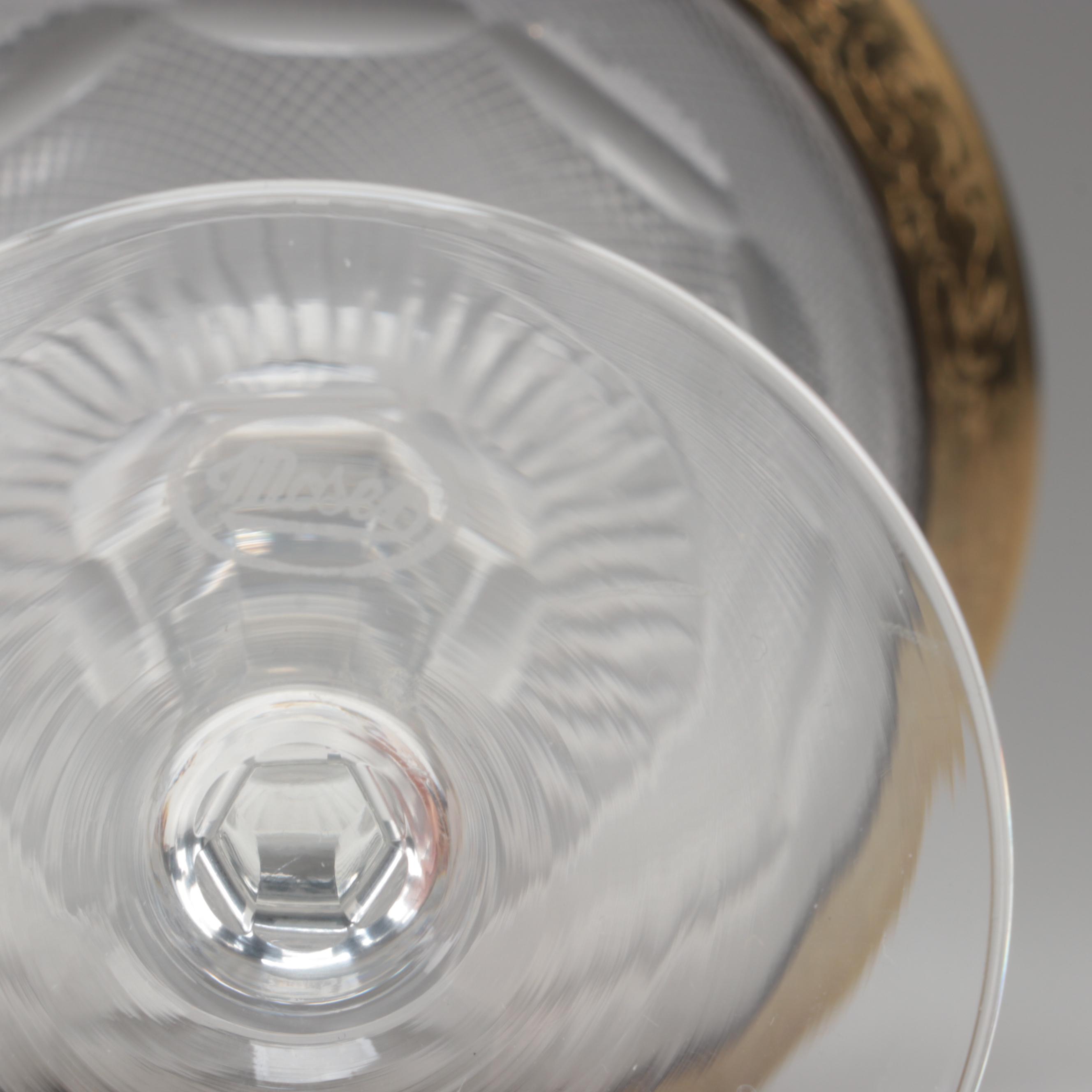 Moser "Splendid" Gilt Encrusted Cut Glass Champagne Coupes and Decanter