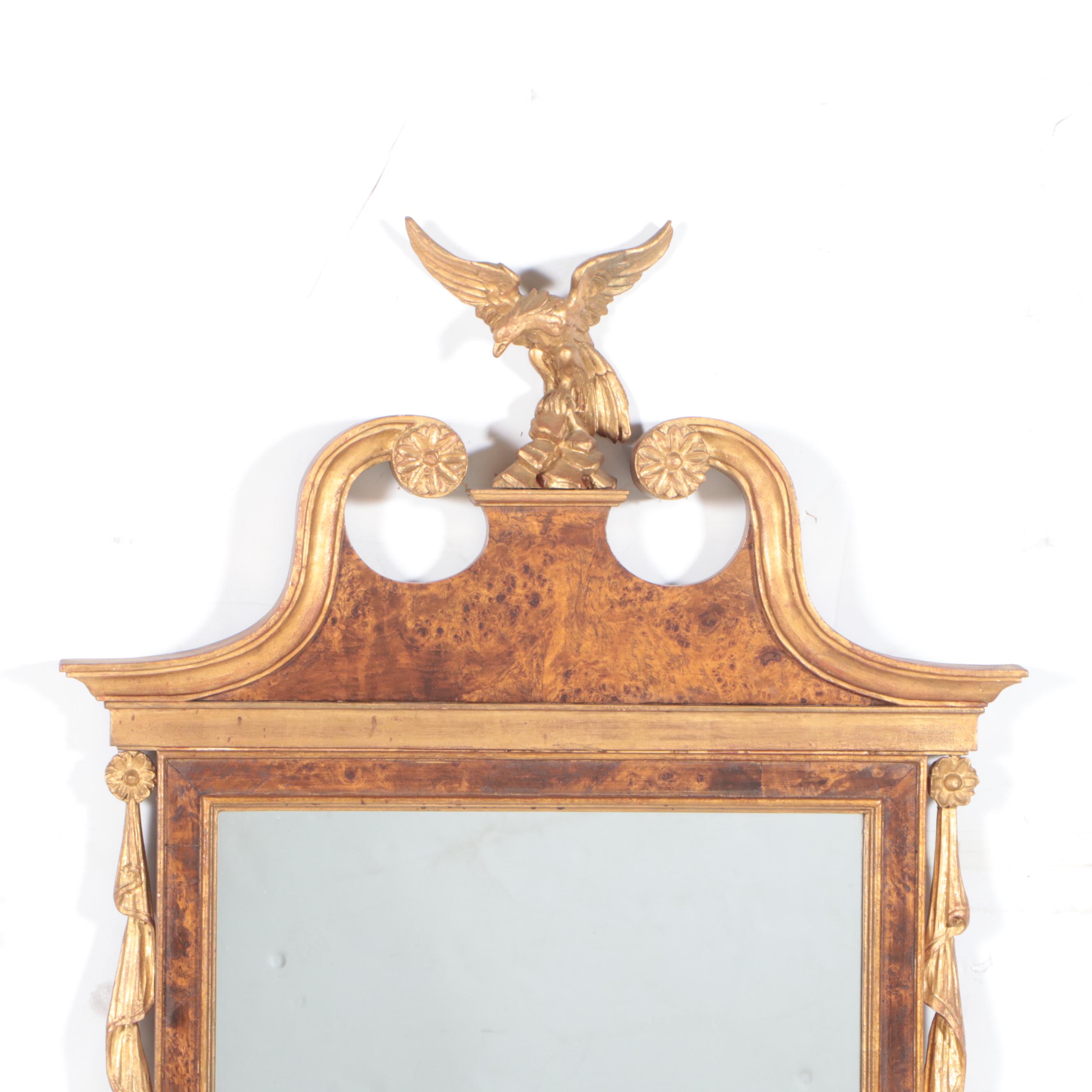 LaBarge Federal Style Burlwood and Parcel-Gilt Mirror, Mid to Late 20th Century