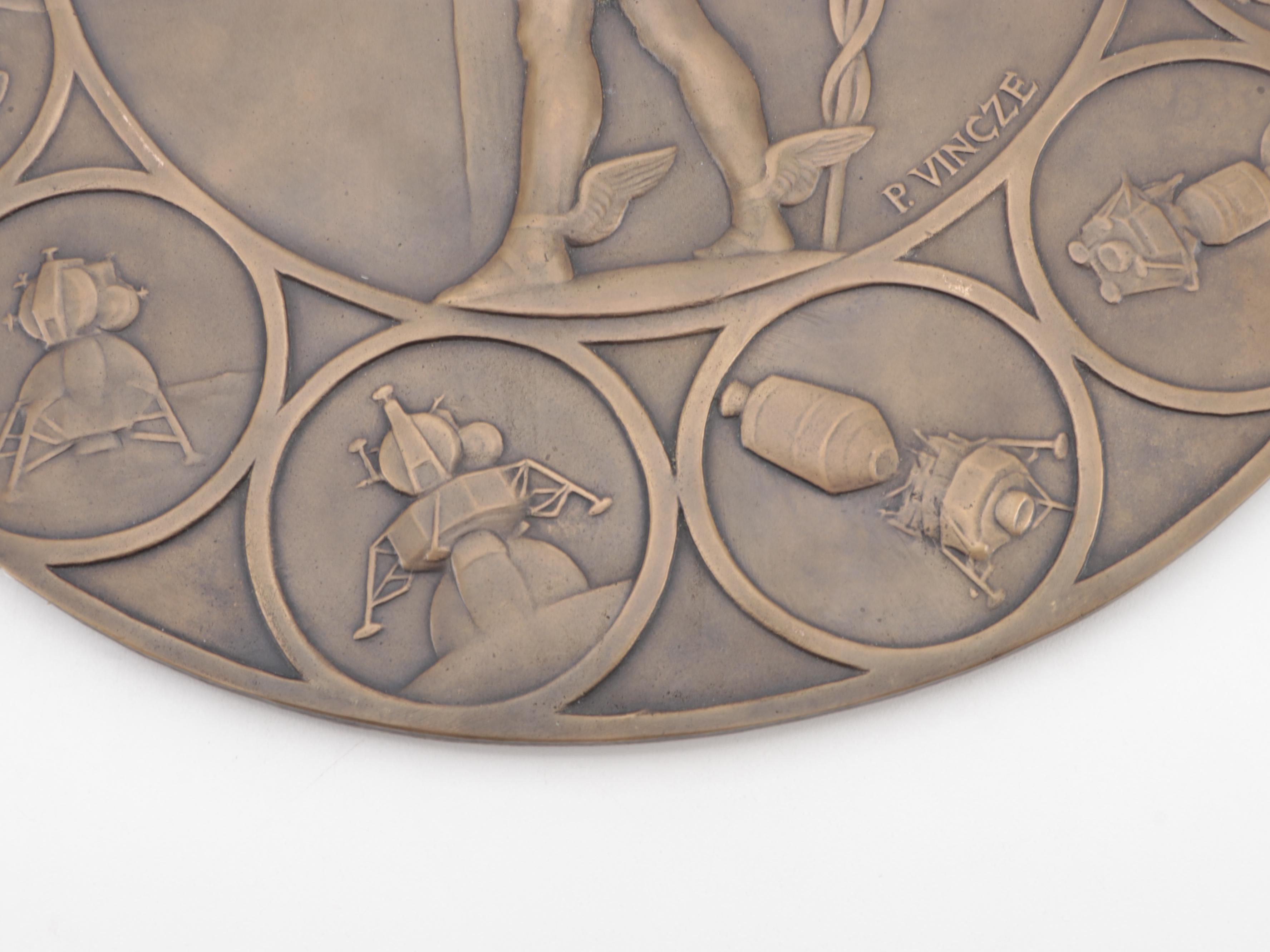 Apollo Cast Metal Commemorative Medal of First Moon Landing By Paul Vincze