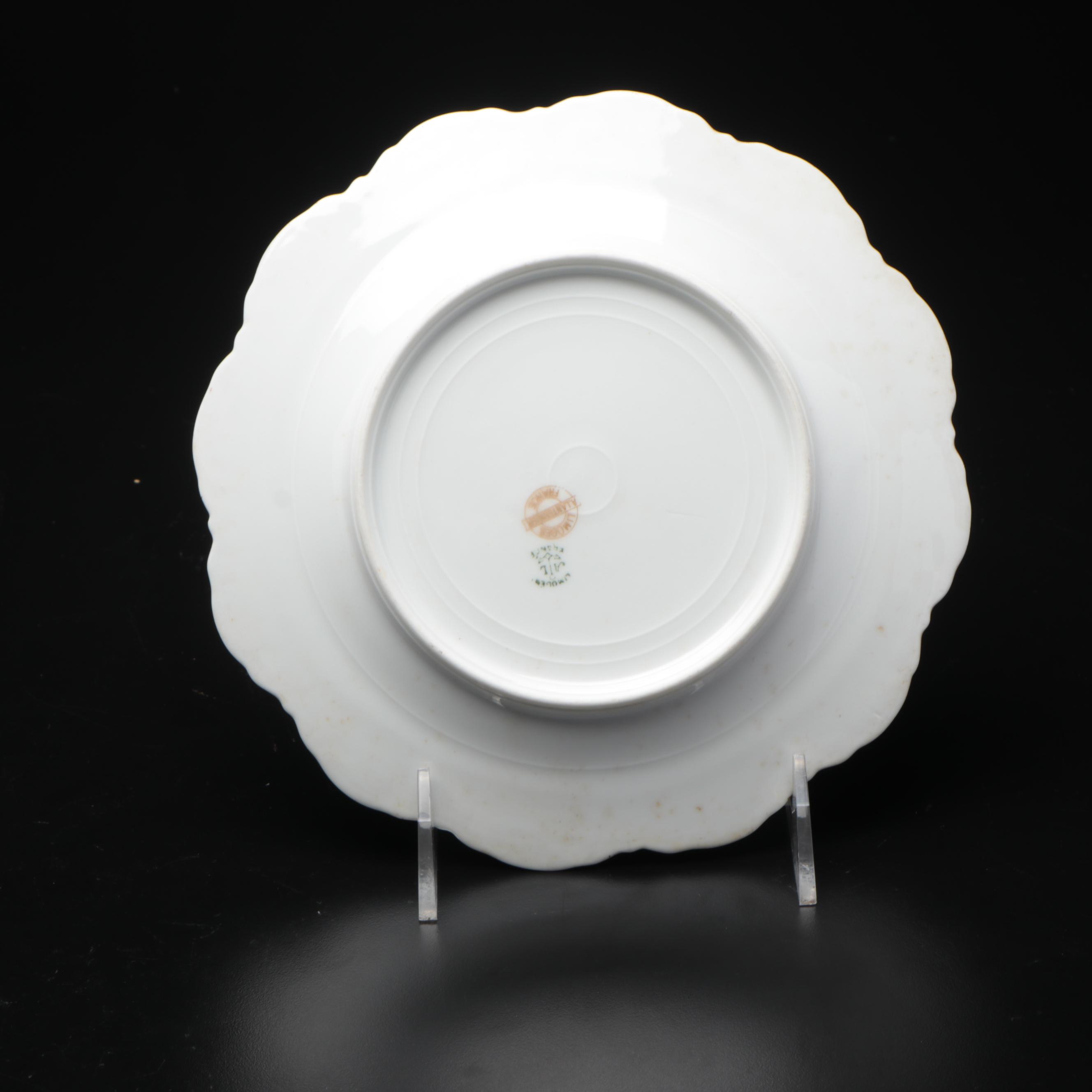 A. Lanternier Limoges Gold-Trimmed Floral Porcelain Plate Set