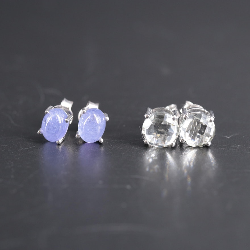 Sterling Silver Stud Earring Duo Including Tanzanite