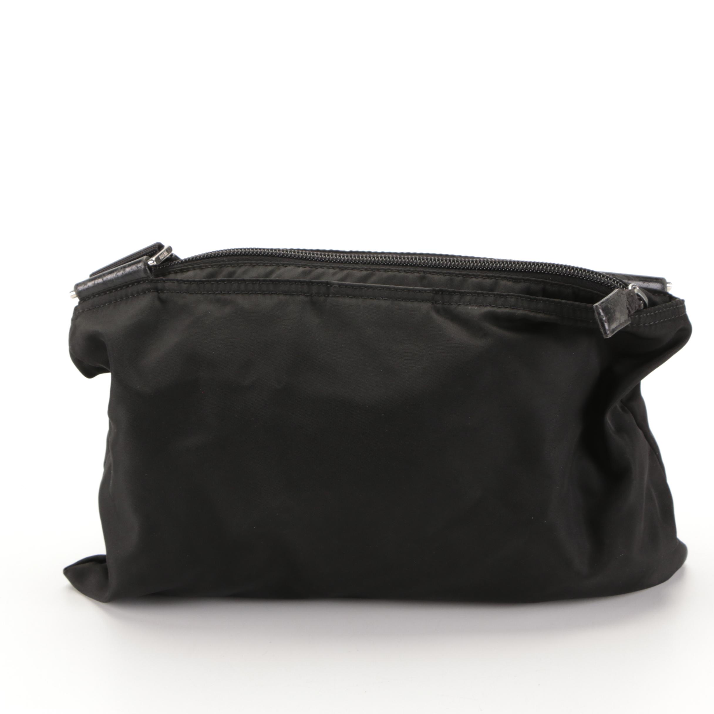 Prada Small Zip Crossbody Bag in Black Nylon Gabardine with Leather Trim