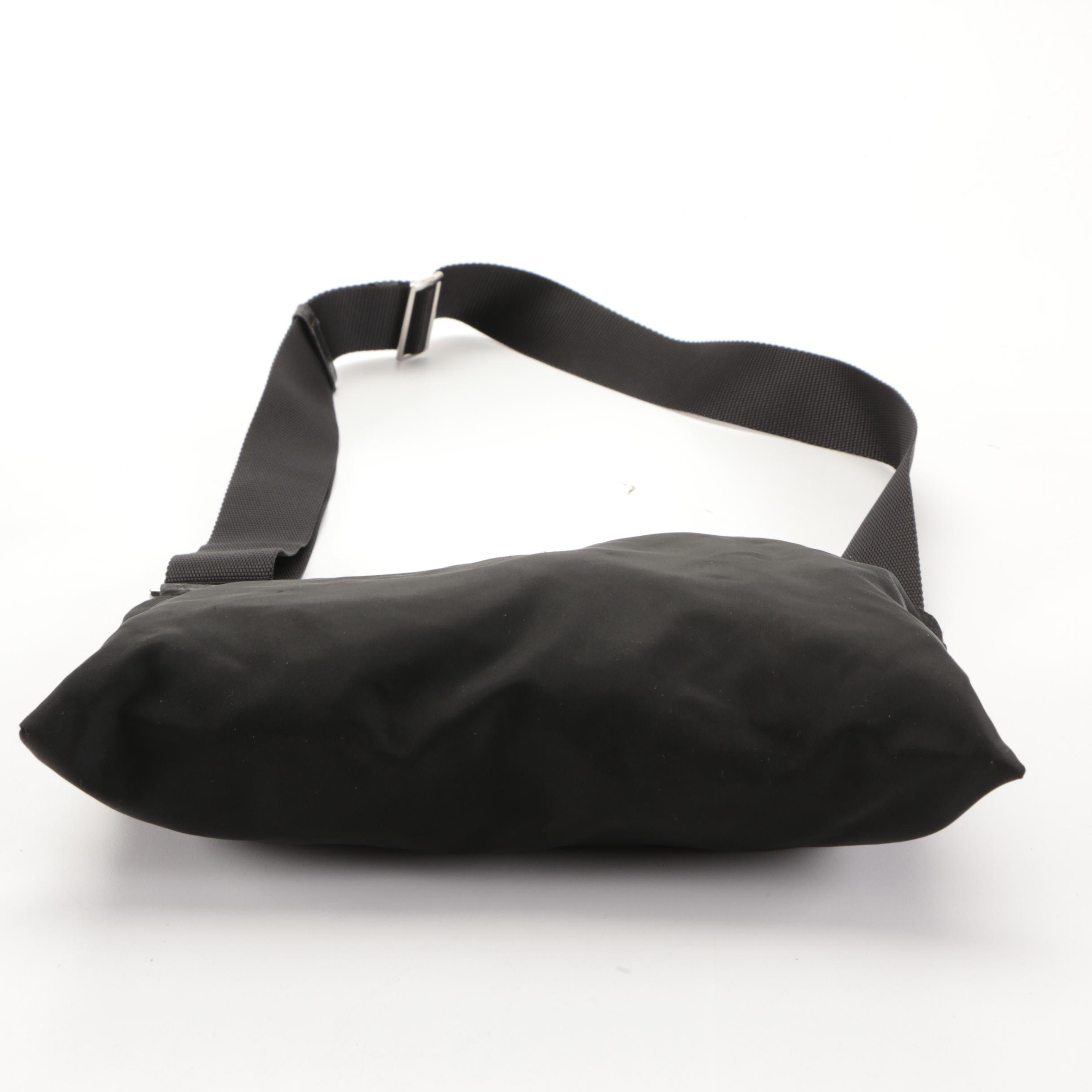 Prada Small Zip Crossbody Bag in Black Nylon Gabardine with Leather Trim