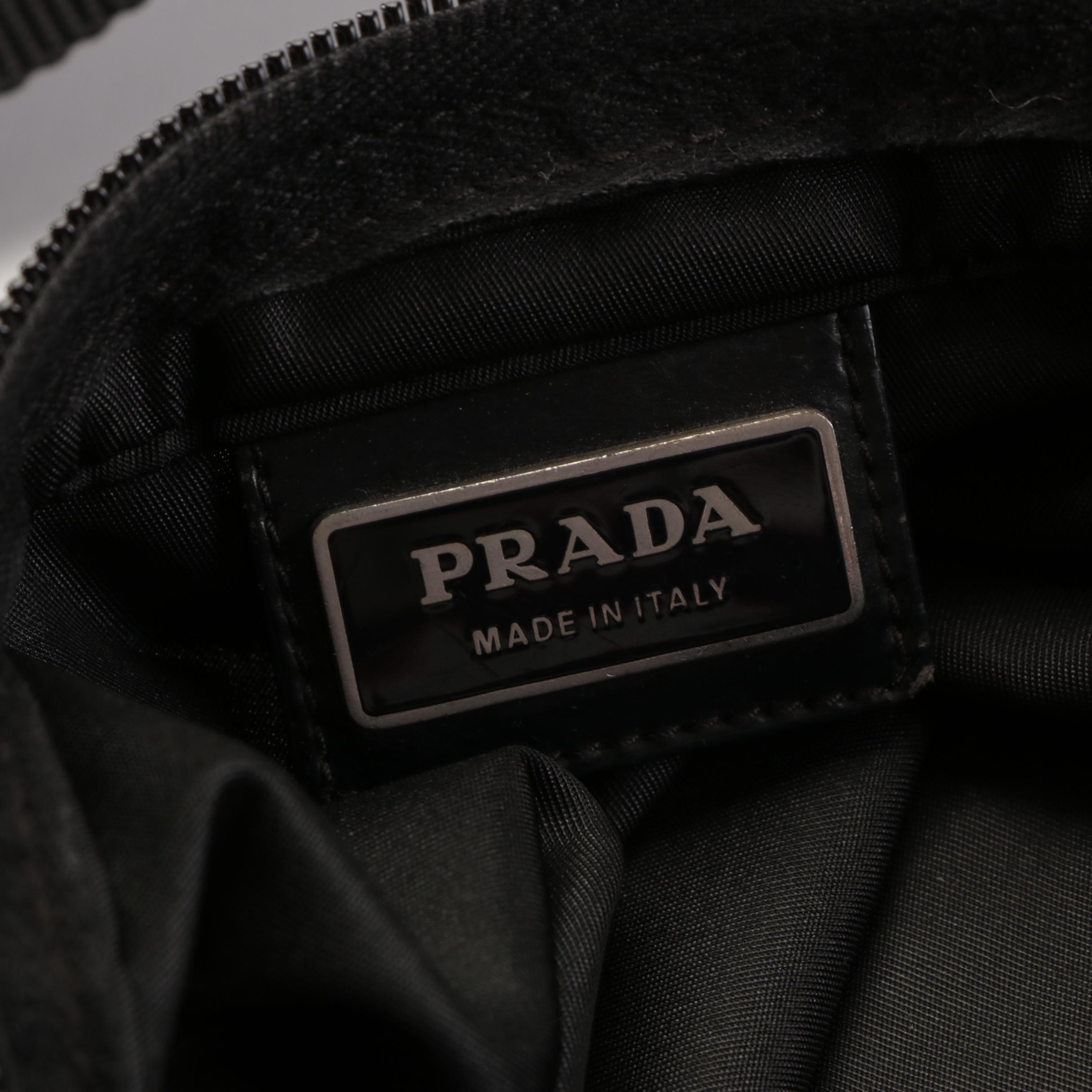 Prada Small Zip Crossbody Bag in Black Nylon Gabardine with Leather Trim