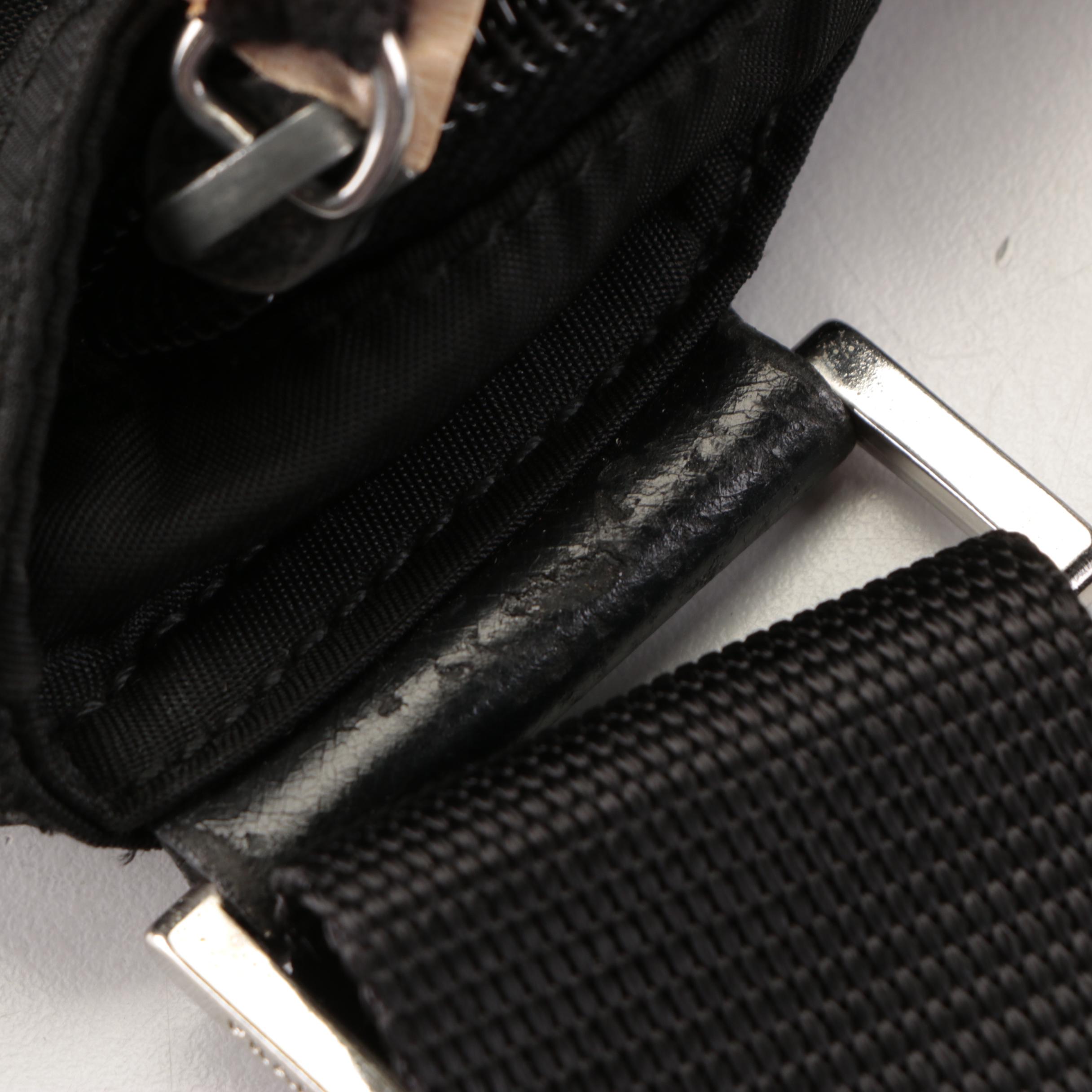 Prada Small Zip Crossbody Bag in Black Nylon Gabardine with Leather Trim