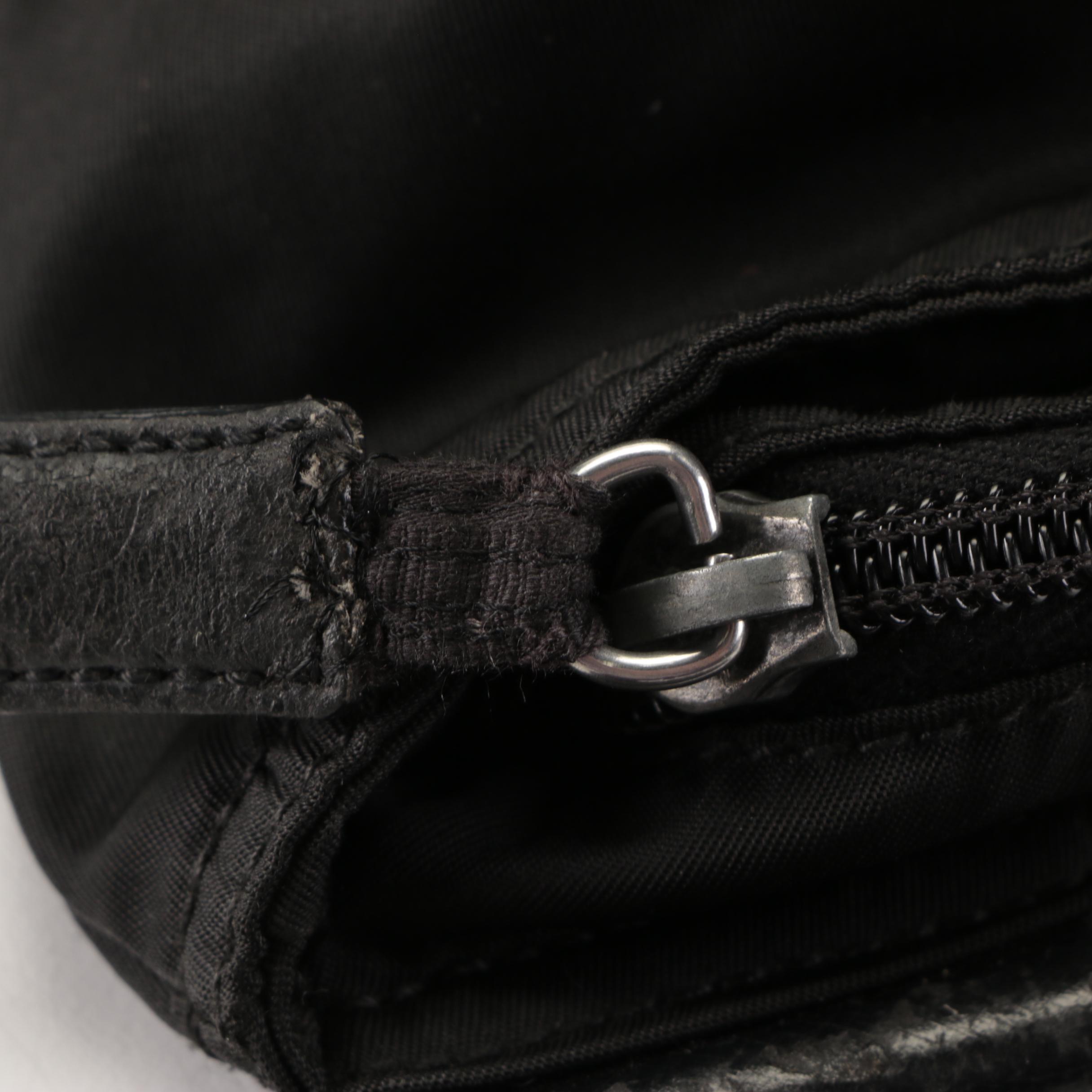 Prada Small Zip Crossbody Bag in Black Nylon Gabardine with Leather Trim