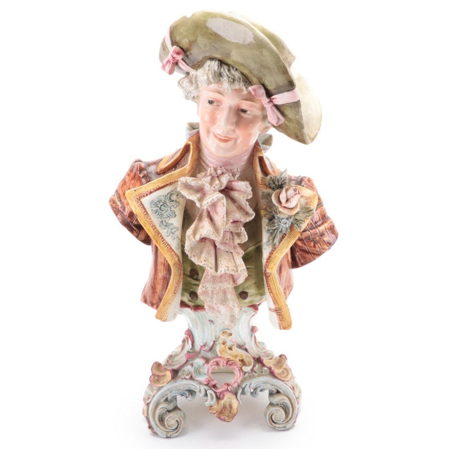 German Style Porcelain Bust Figurine, Early to Mid-20th Century