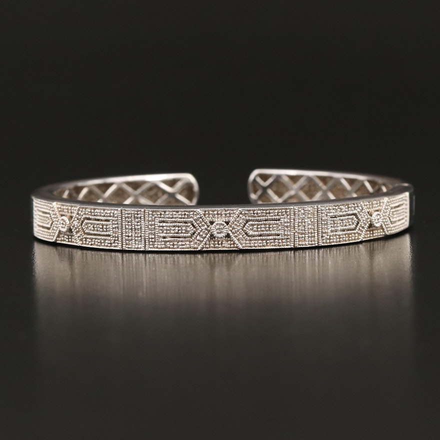 Sterling Silver Diamond Hinged Bracelet