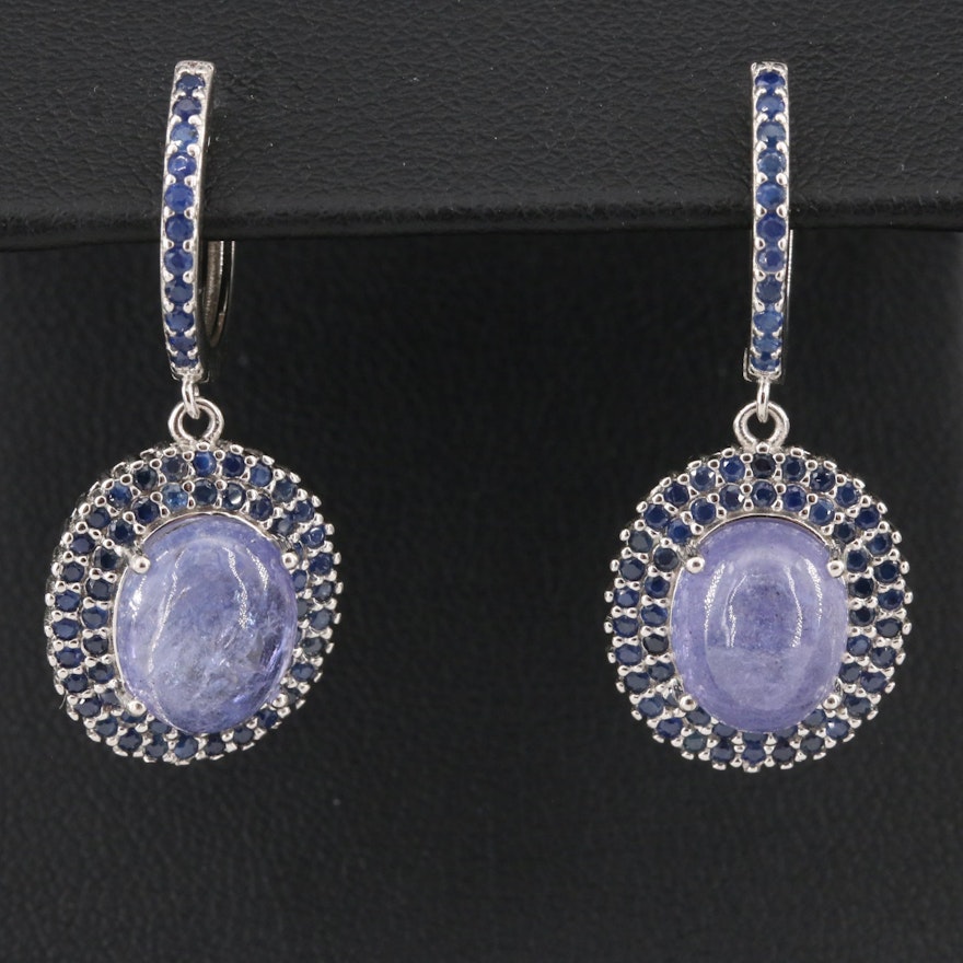 Sterling Tanzanite and Sapphire Drop Earrings