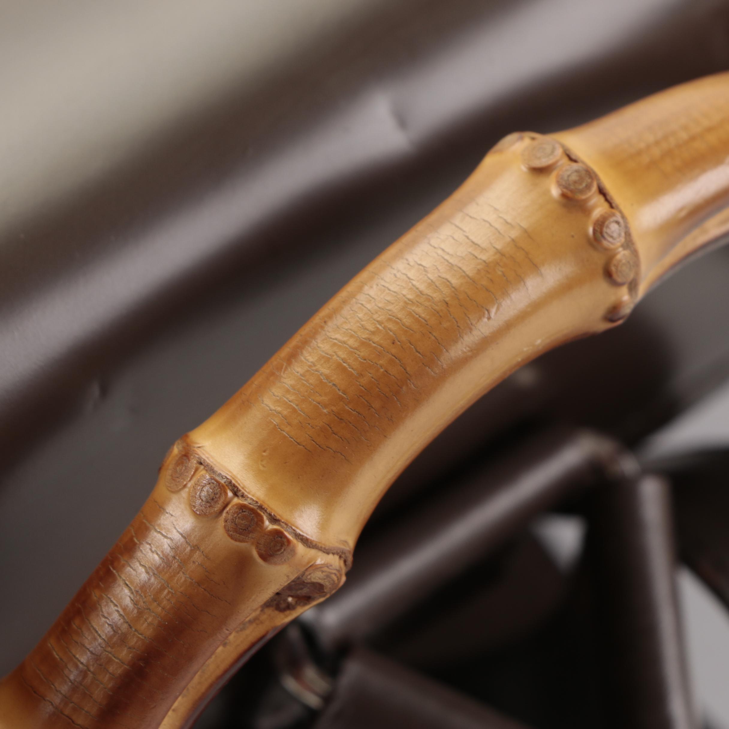 Gucci Bamboo Drawstring Backpack in Brown Nylon and Smooth Leather