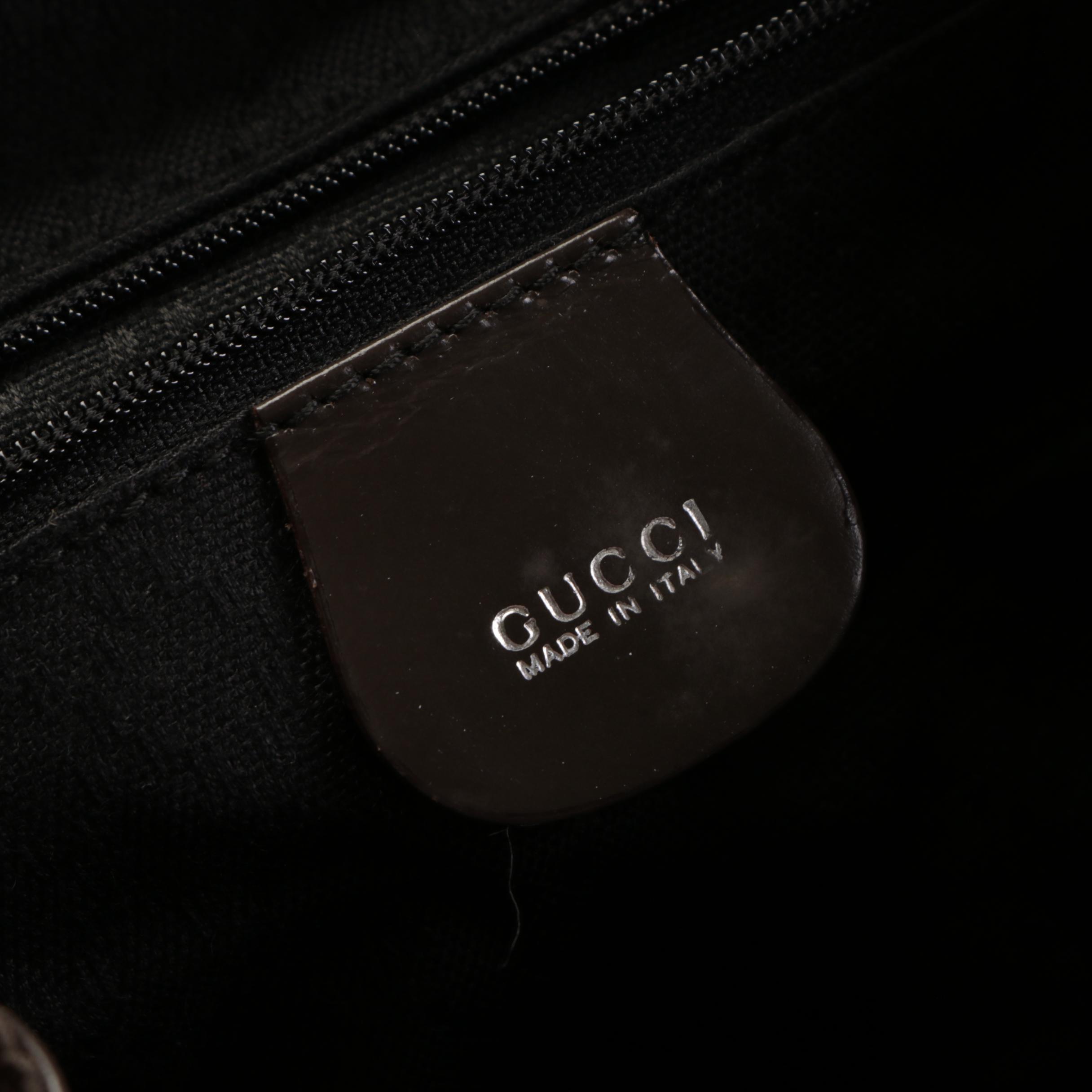 Gucci Bamboo Drawstring Backpack in Brown Nylon and Smooth Leather