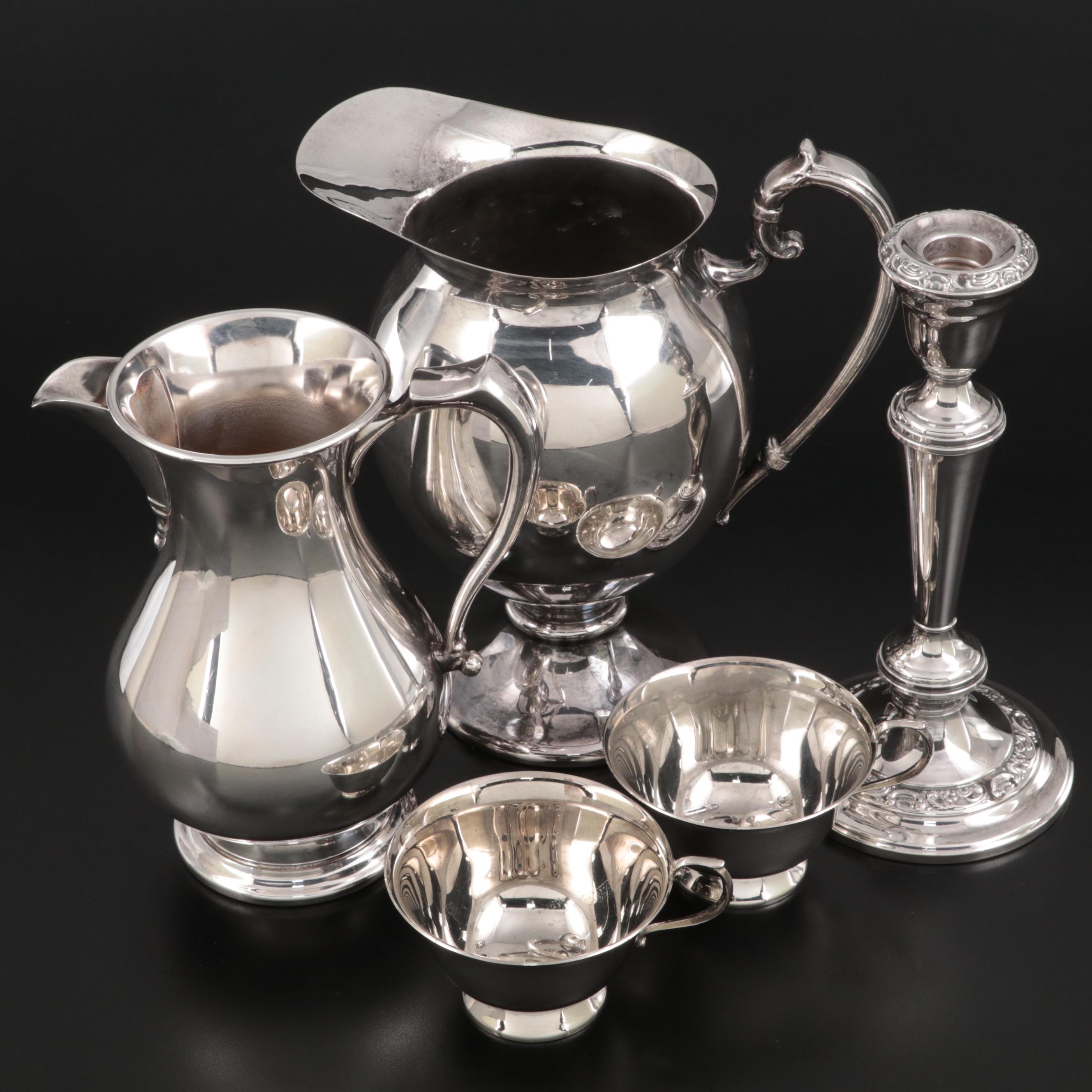 Gorham "Rose Scroll" Silver Plate Candlestick with Other Silver Plate Tableware