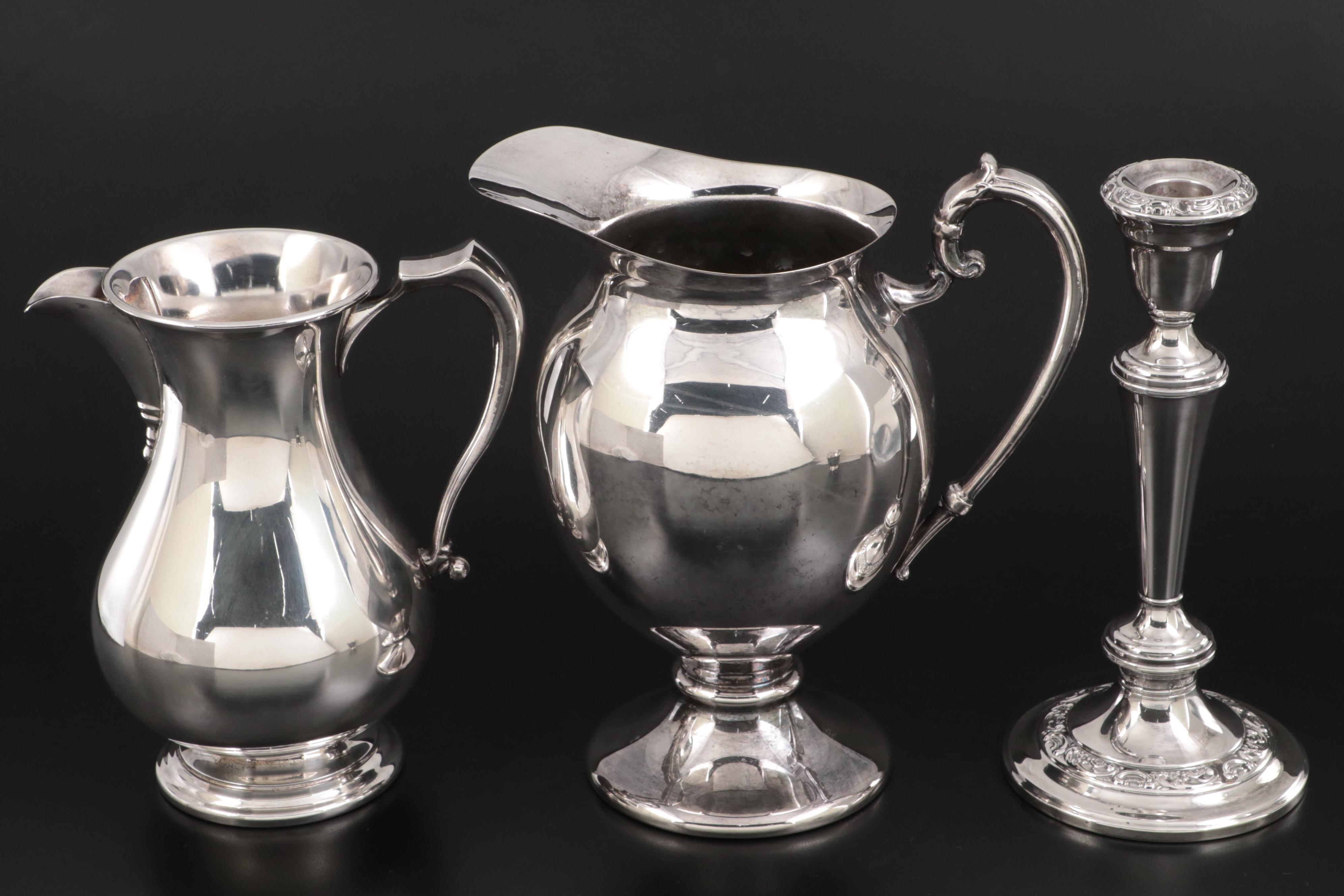 Gorham "Rose Scroll" Silver Plate Candlestick with Other Silver Plate Tableware