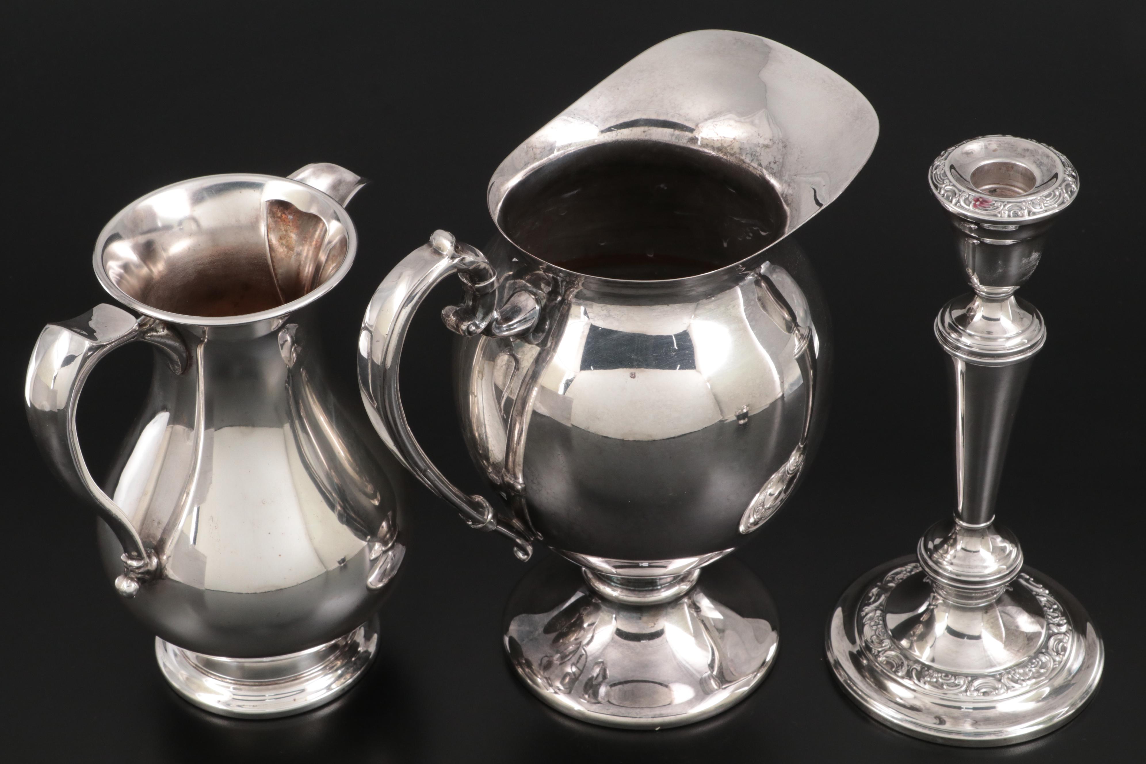 Gorham "Rose Scroll" Silver Plate Candlestick with Other Silver Plate Tableware