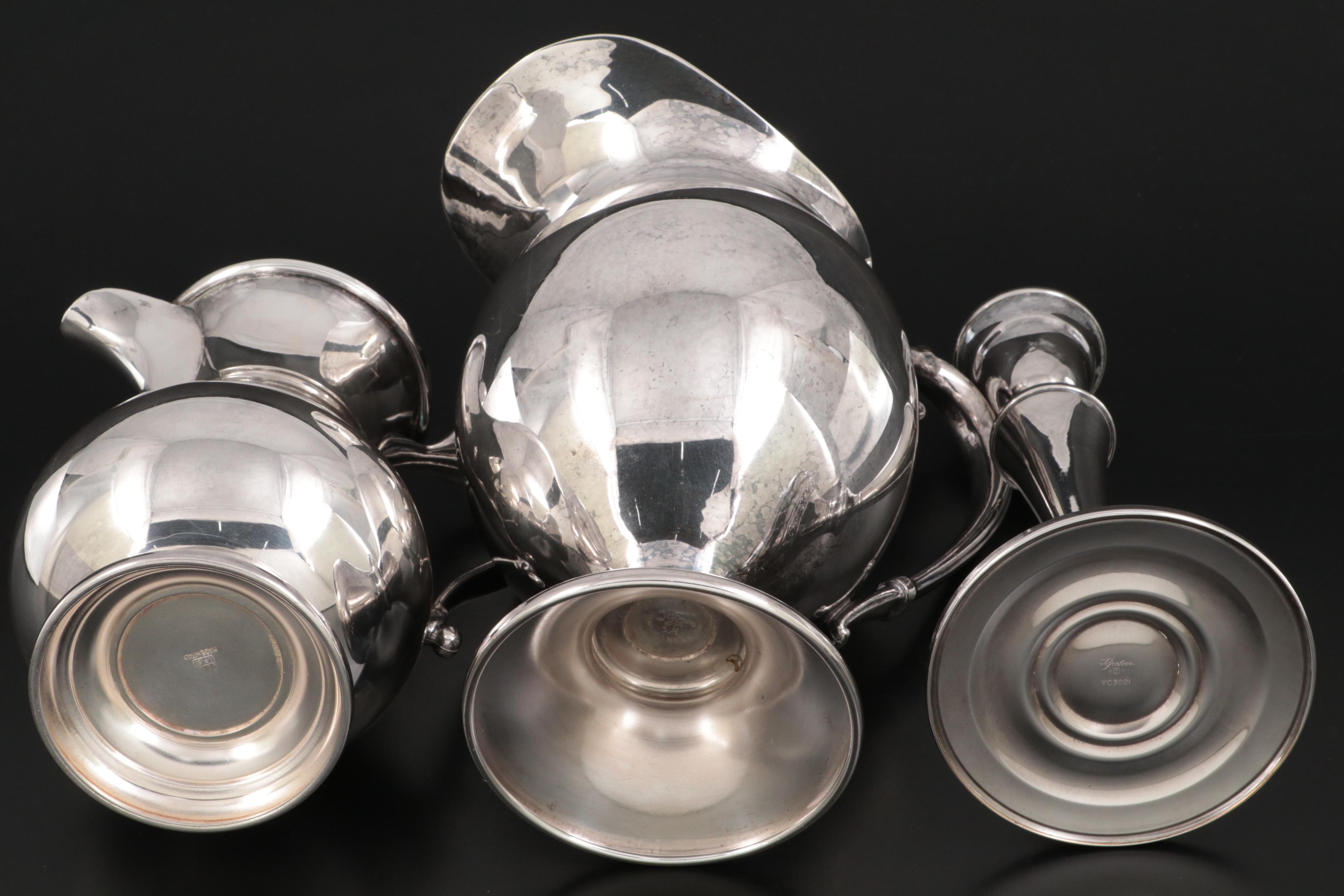 Gorham "Rose Scroll" Silver Plate Candlestick with Other Silver Plate Tableware